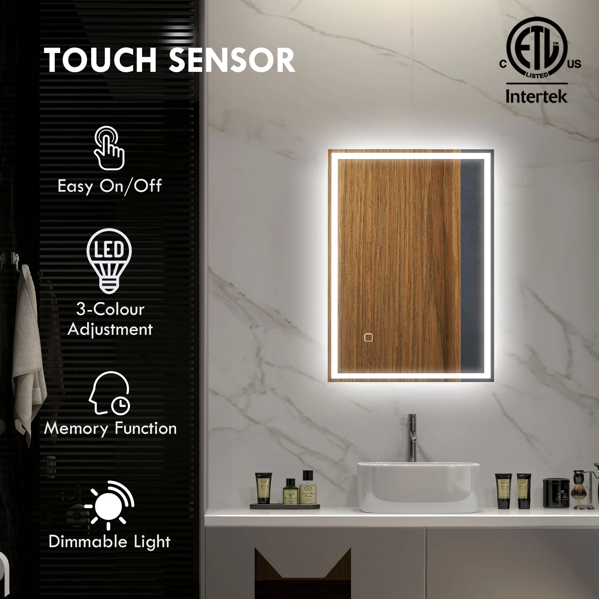 32" x 24" Bathroom Mirror with LED Lights Dimmable Makeup Mirror Smart Touch - Image 6