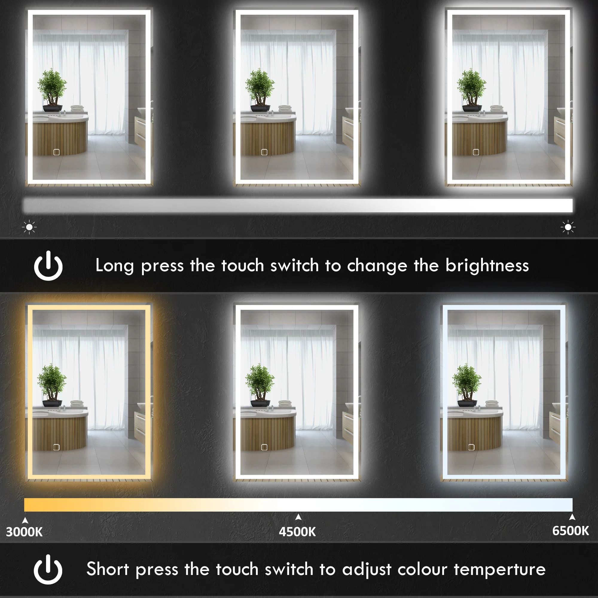 32" x 24" Bathroom Mirror with LED Lights Dimmable Makeup Mirror Smart Touch - Image 7