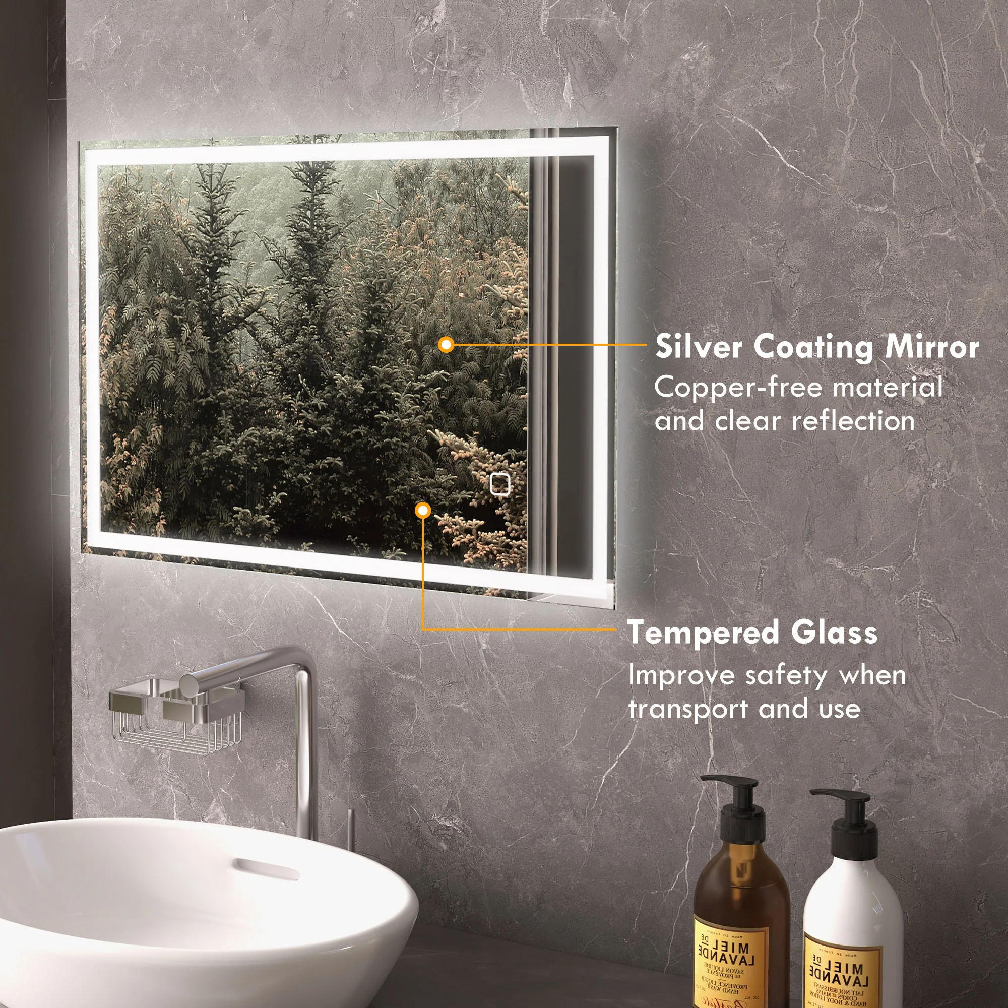 32" x 24" Bathroom Mirror with LED Lights Dimmable Makeup Mirror Smart Touch - Image 8