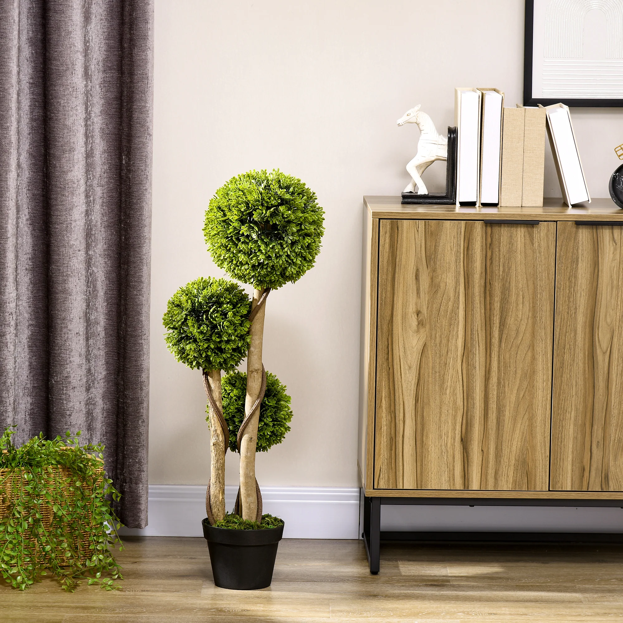 35.5" Artificial Ball Boxwood Topiary Tree Fake Plant in Pot, Light Green - Image 4