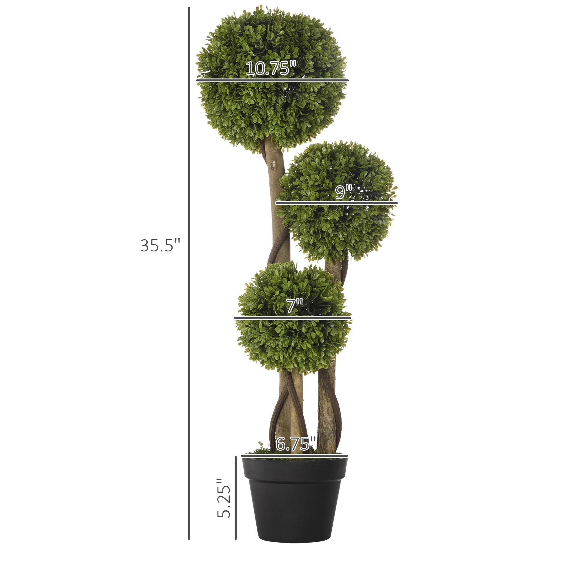 35.5" Artificial Ball Boxwood Topiary Tree Fake Plant in Pot, Light Green - Image 5
