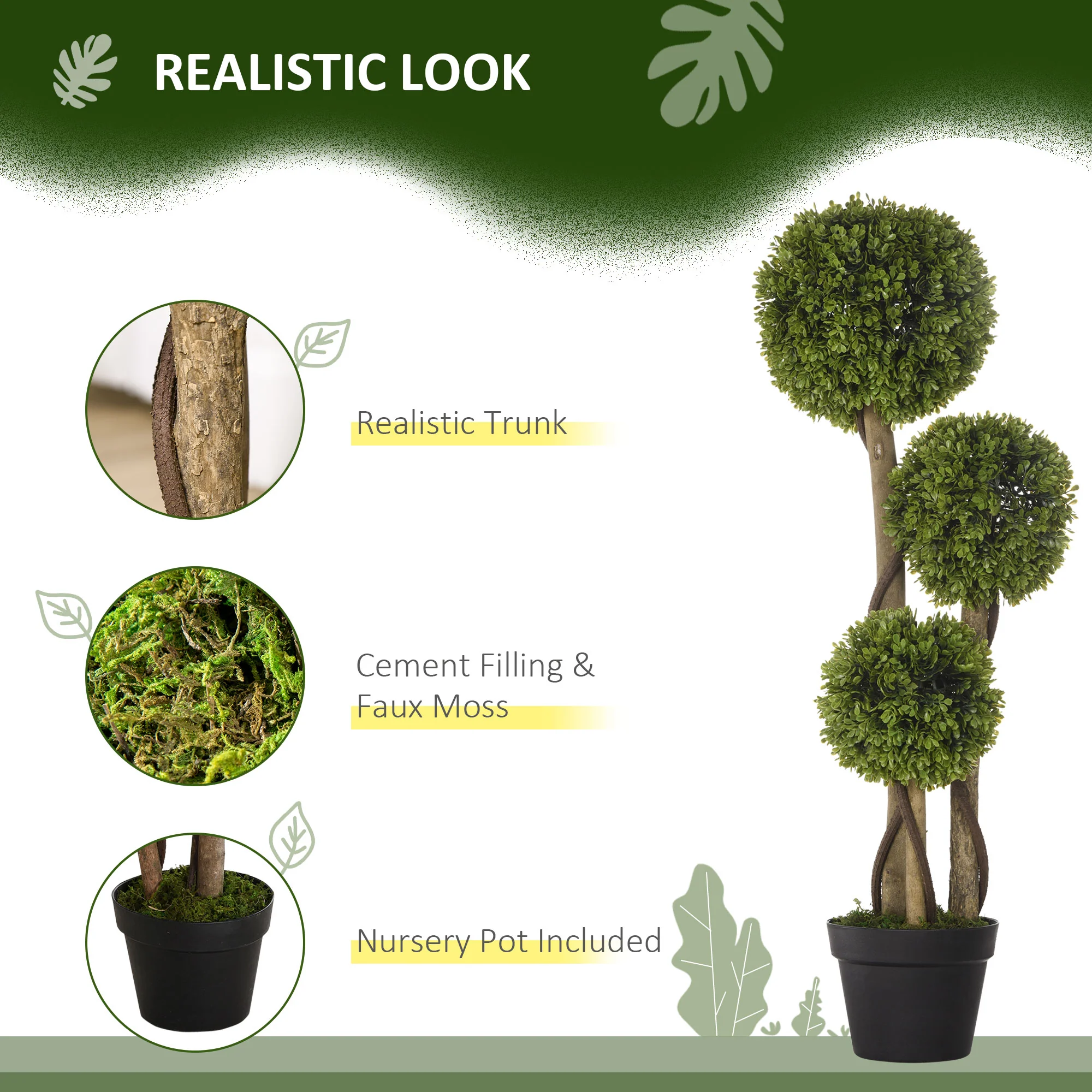 35.5" Artificial Ball Boxwood Topiary Tree Fake Plant in Pot, Light Green - Image 6