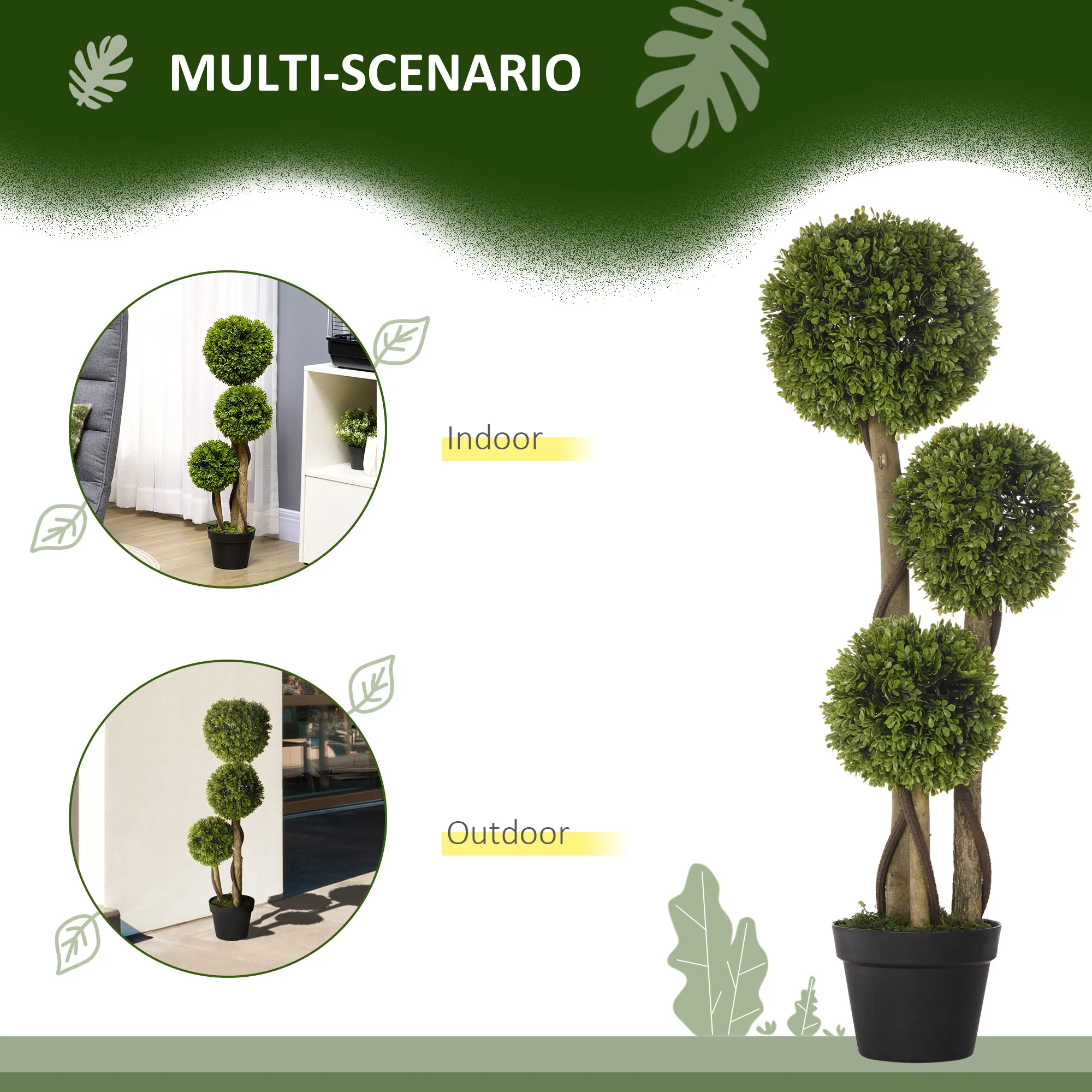 35.5" Artificial Ball Boxwood Topiary Tree Fake Plant in Pot, Light Green - Image 7