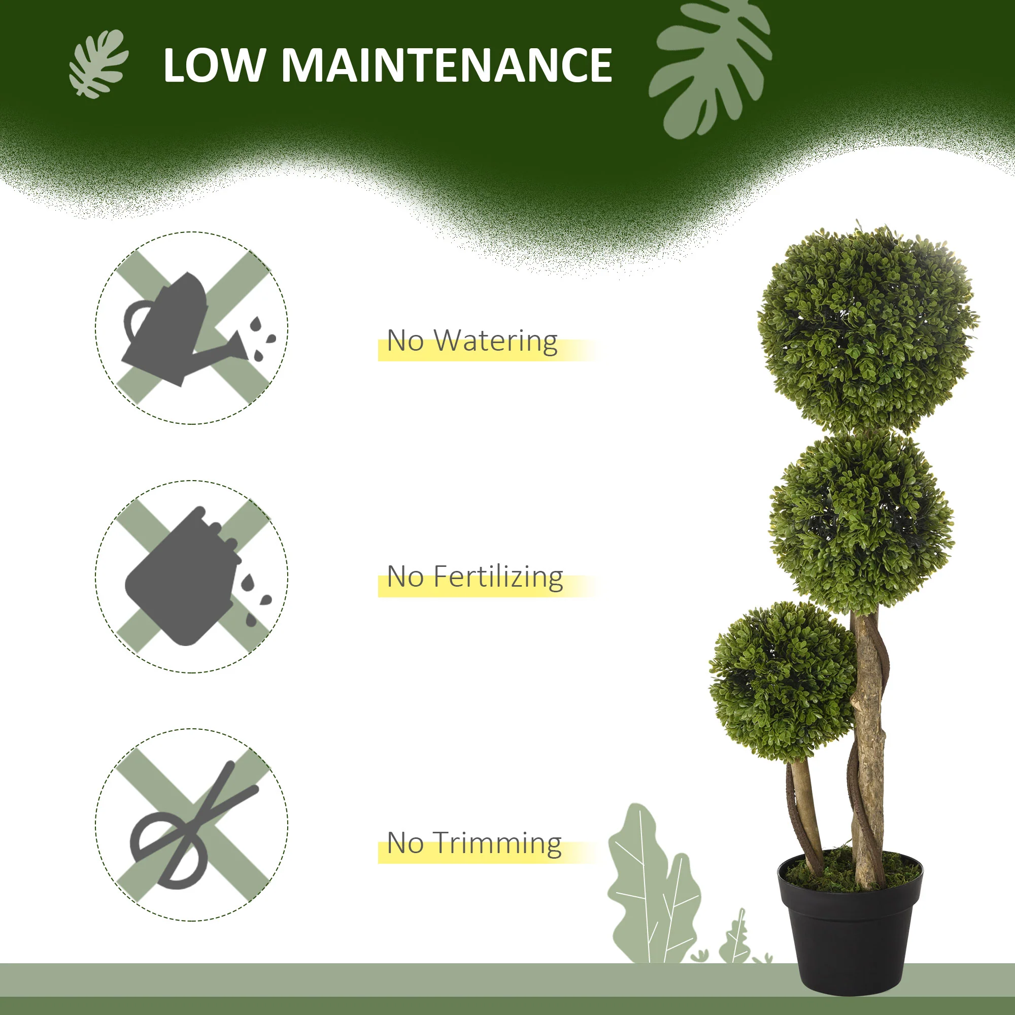 35.5" Artificial Ball Boxwood Topiary Tree Fake Plant in Pot, Light Green - Image 8