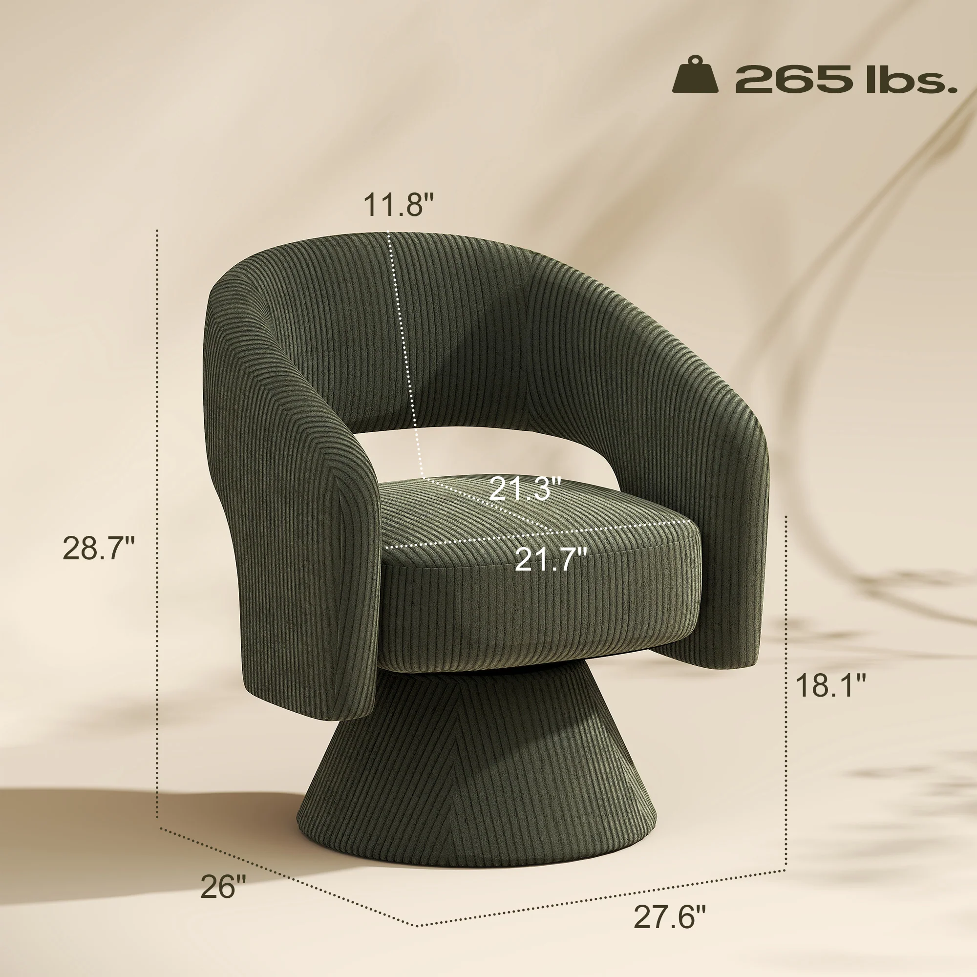 360° Swivel Accent Chair, Corduroy Upholstered Barrel Chair for Living Room, Bedroom, Green - Image 5