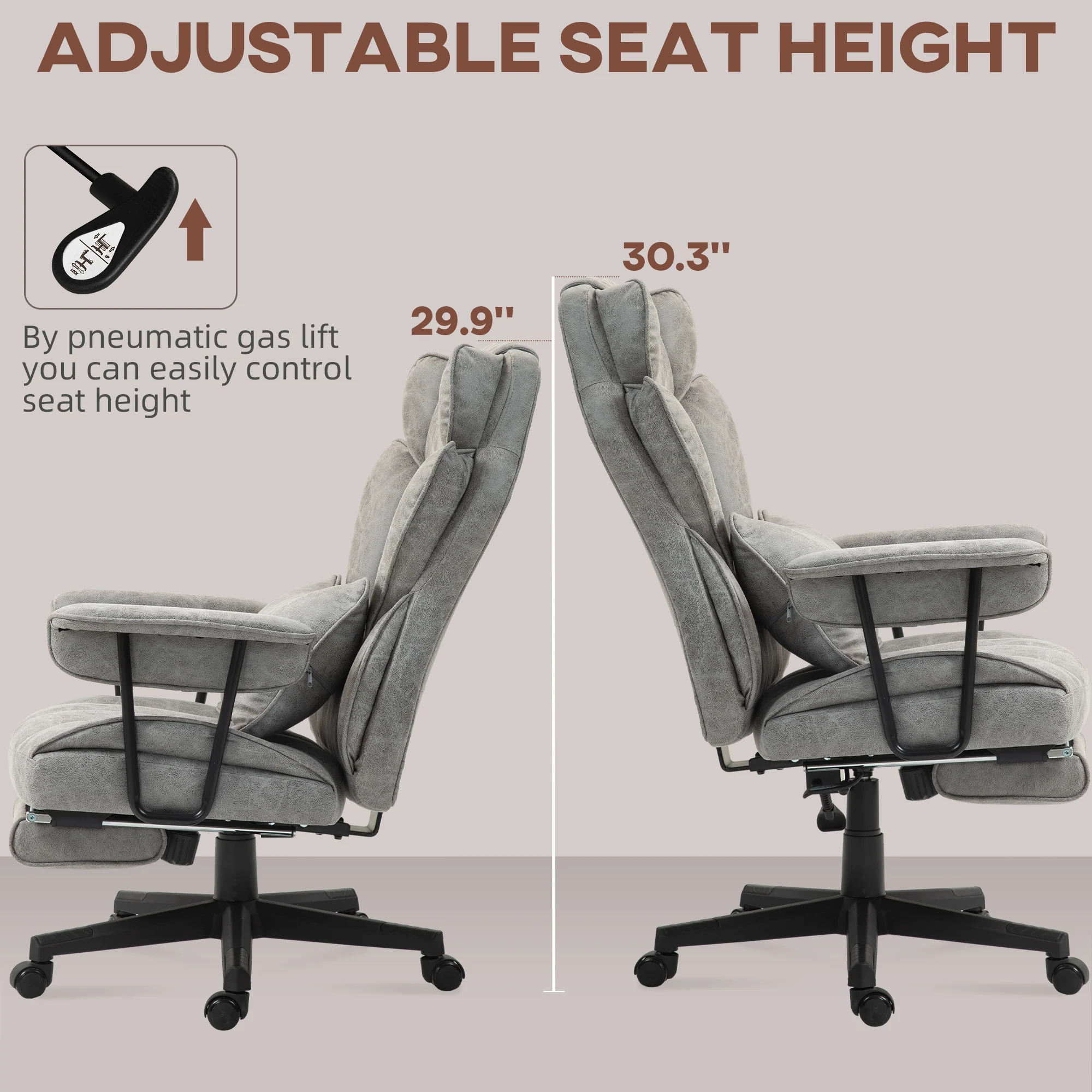 Big and Tall Massage Office Chair with Footrest, Lumbar Support & Reclining, Gray - Image 10