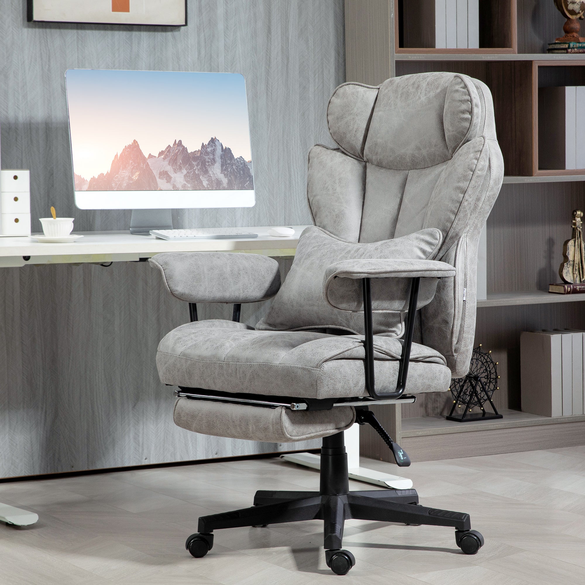 Big and Tall Massage Office Chair with Footrest, Lumbar Support & Reclining, Gray - Image 4
