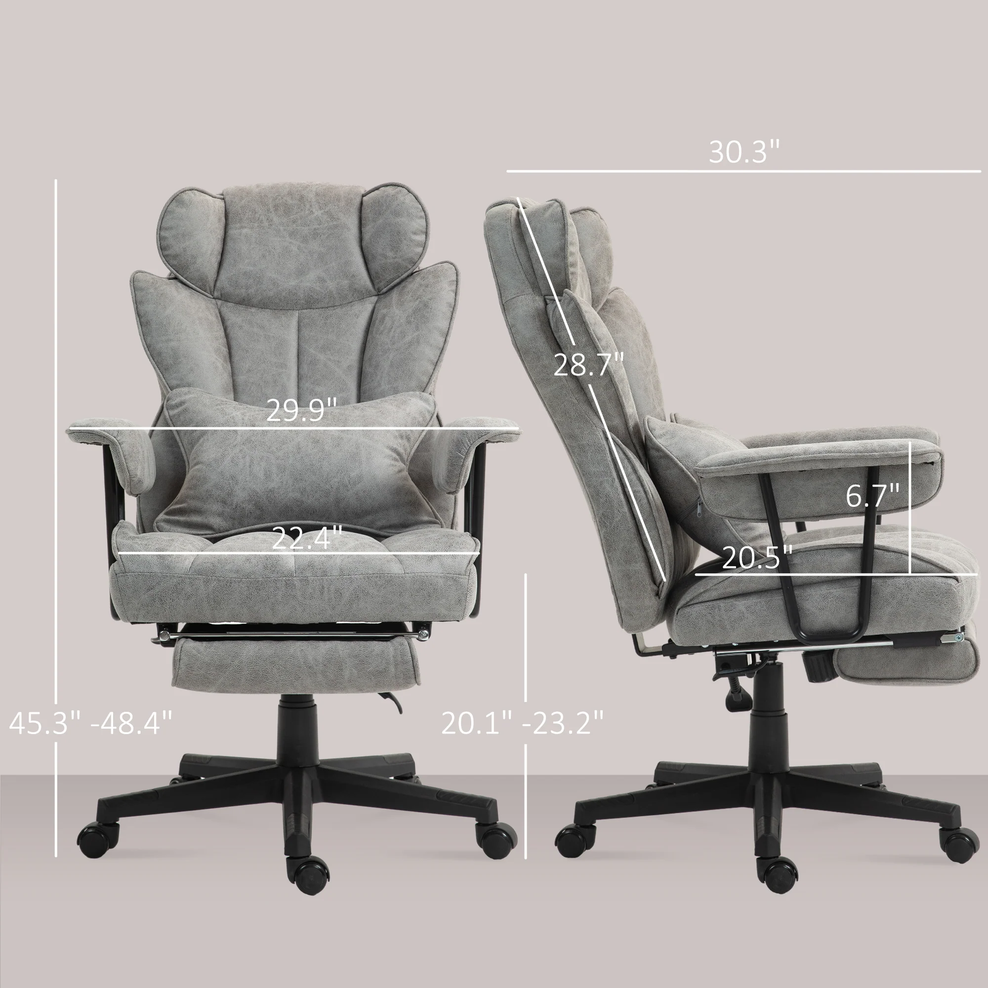 Big and Tall Massage Office Chair with Footrest, Lumbar Support & Reclining, Gray - Image 5