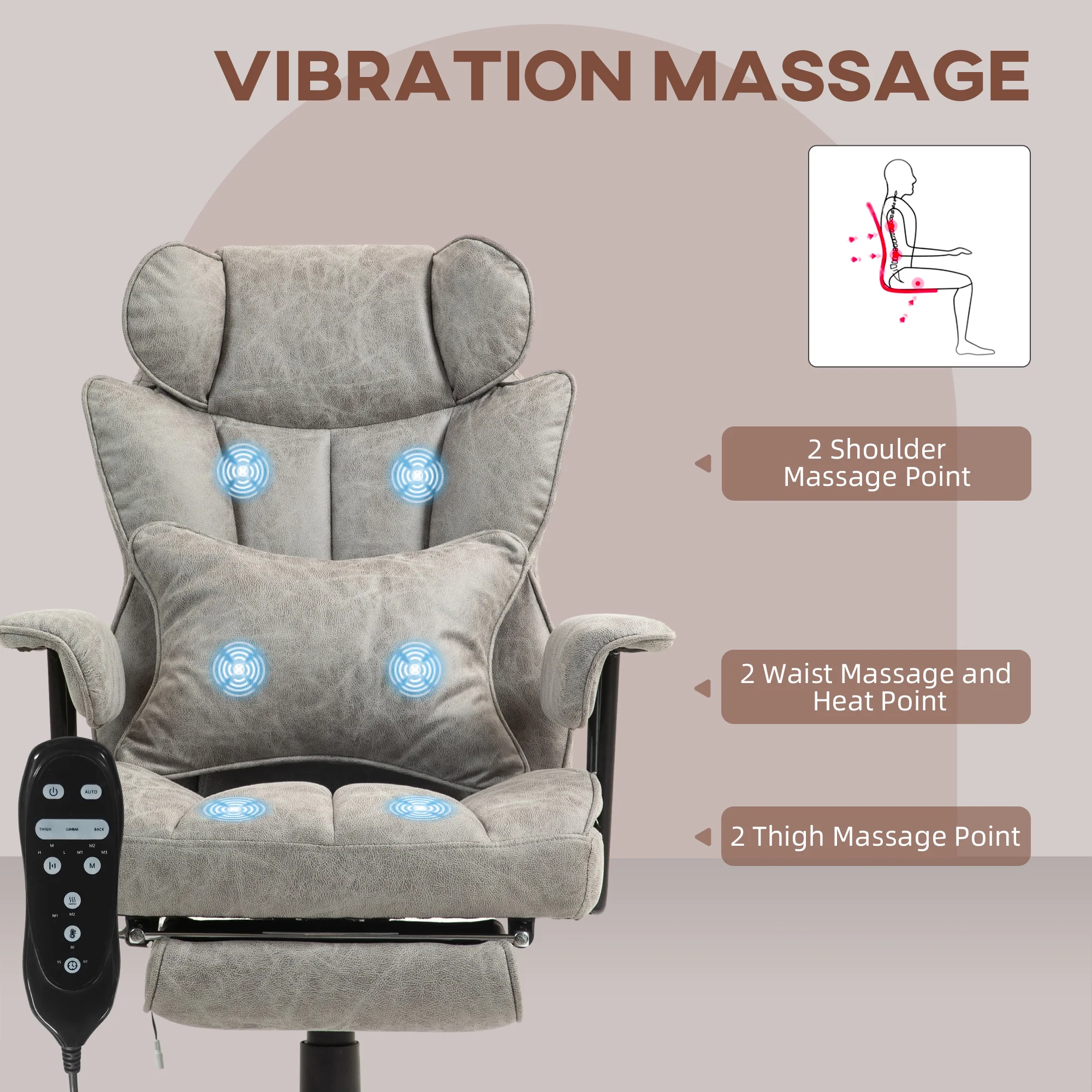 Big and Tall Massage Office Chair with Footrest, Lumbar Support & Reclining, Gray - Image 6