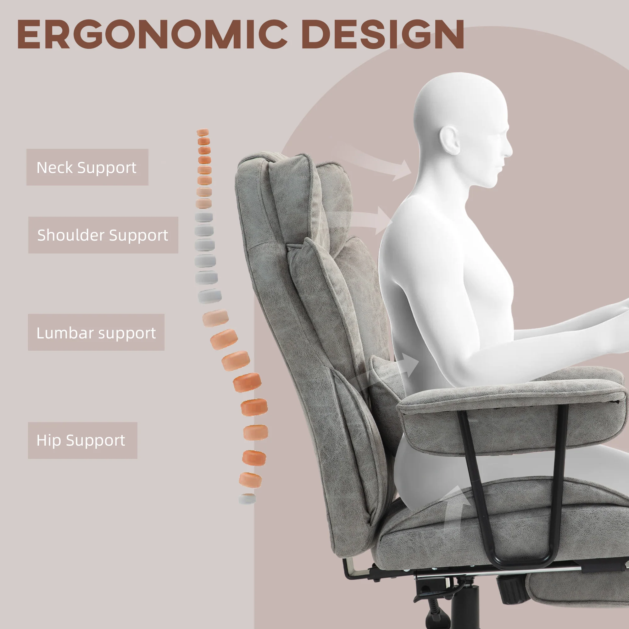 Big and Tall Massage Office Chair with Footrest, Lumbar Support & Reclining, Gray - Image 8