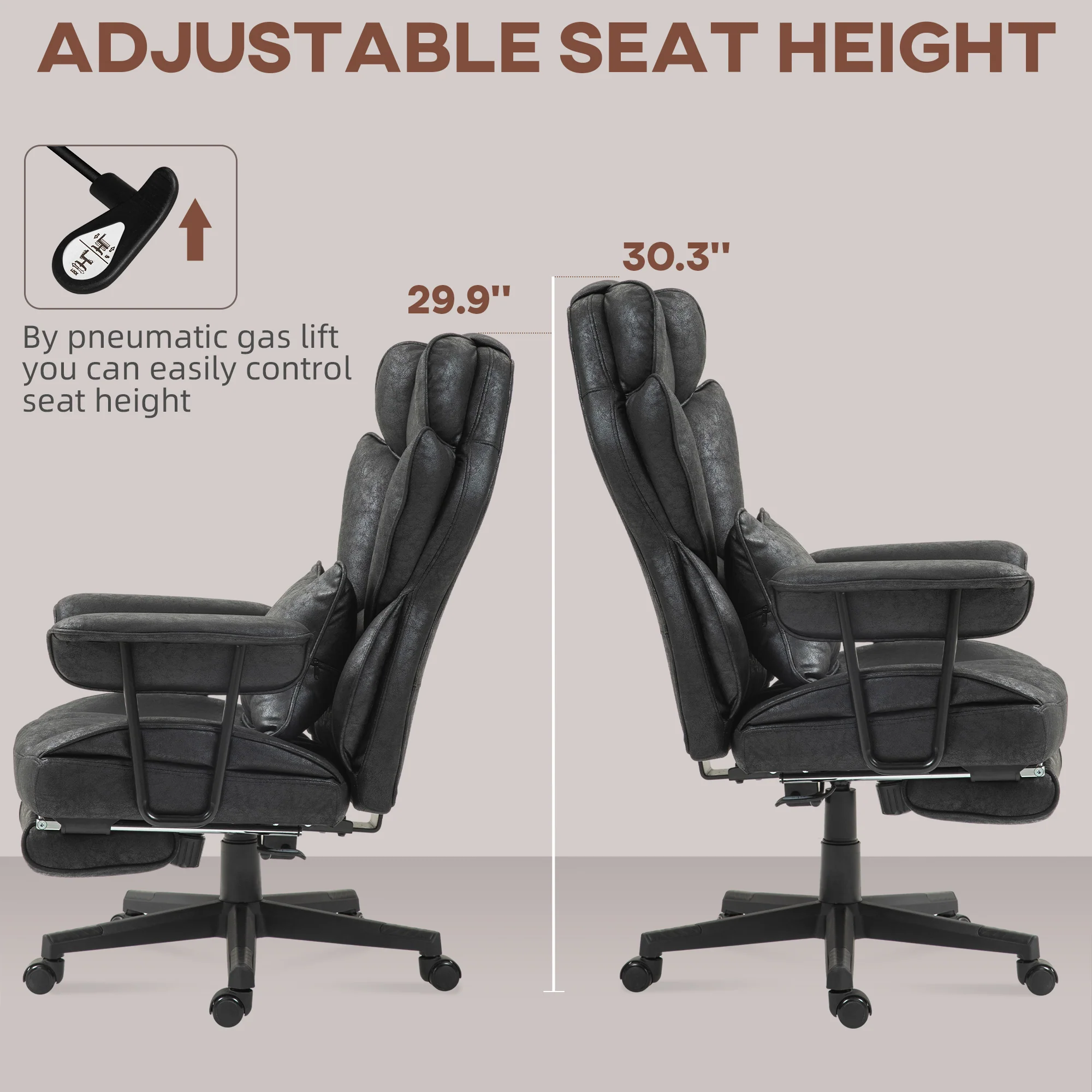 Big and Tall Massage Office Chair with Footrest, Lumbar Support & Reclining, Black - Image 10