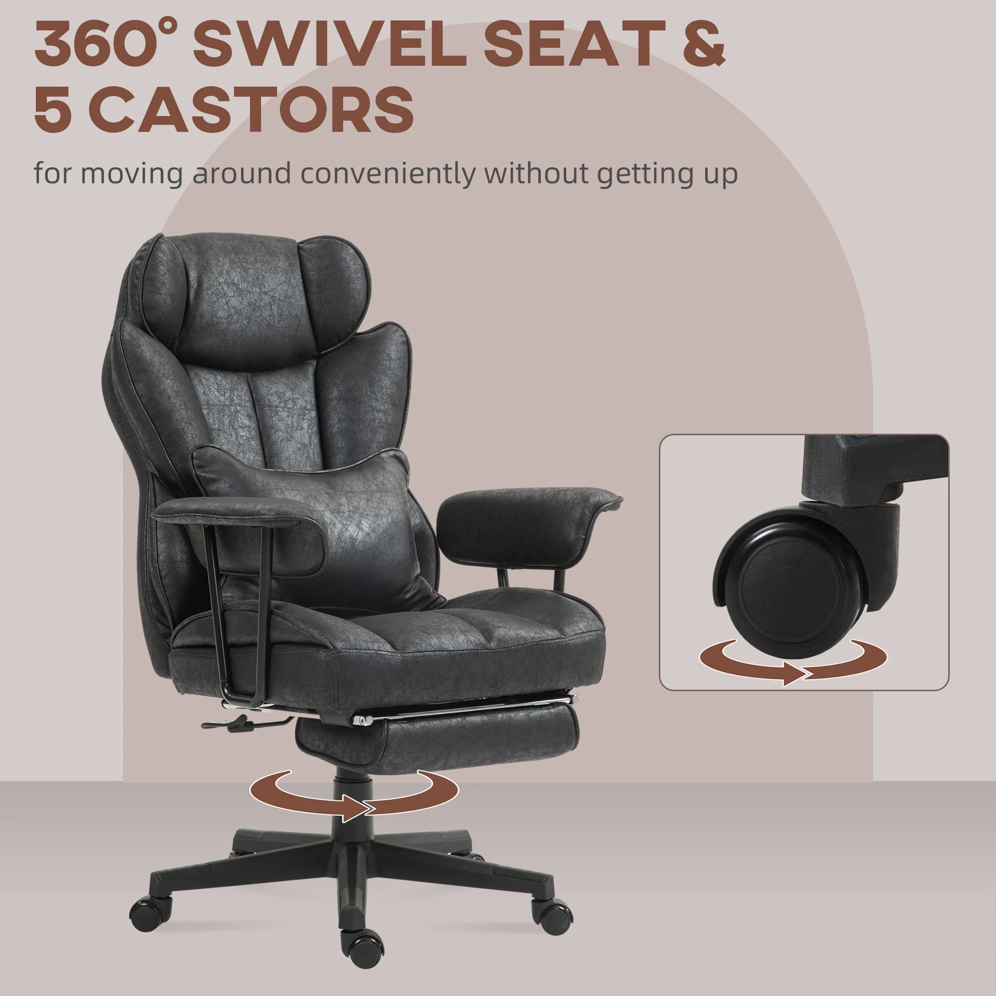 Big and Tall Massage Office Chair with Footrest, Lumbar Support & Reclining, Black - Image 11