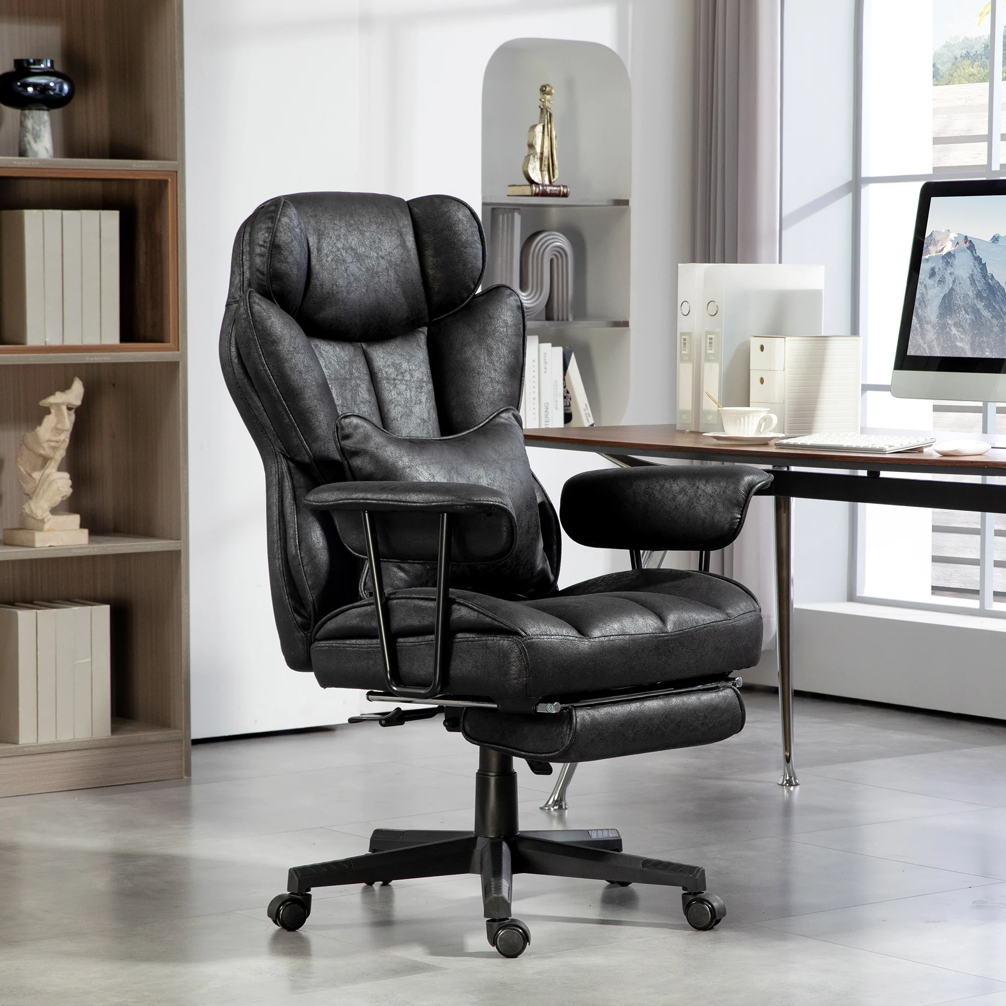 Big and Tall Massage Office Chair with Footrest, Lumbar Support & Reclining, Black - Image 3