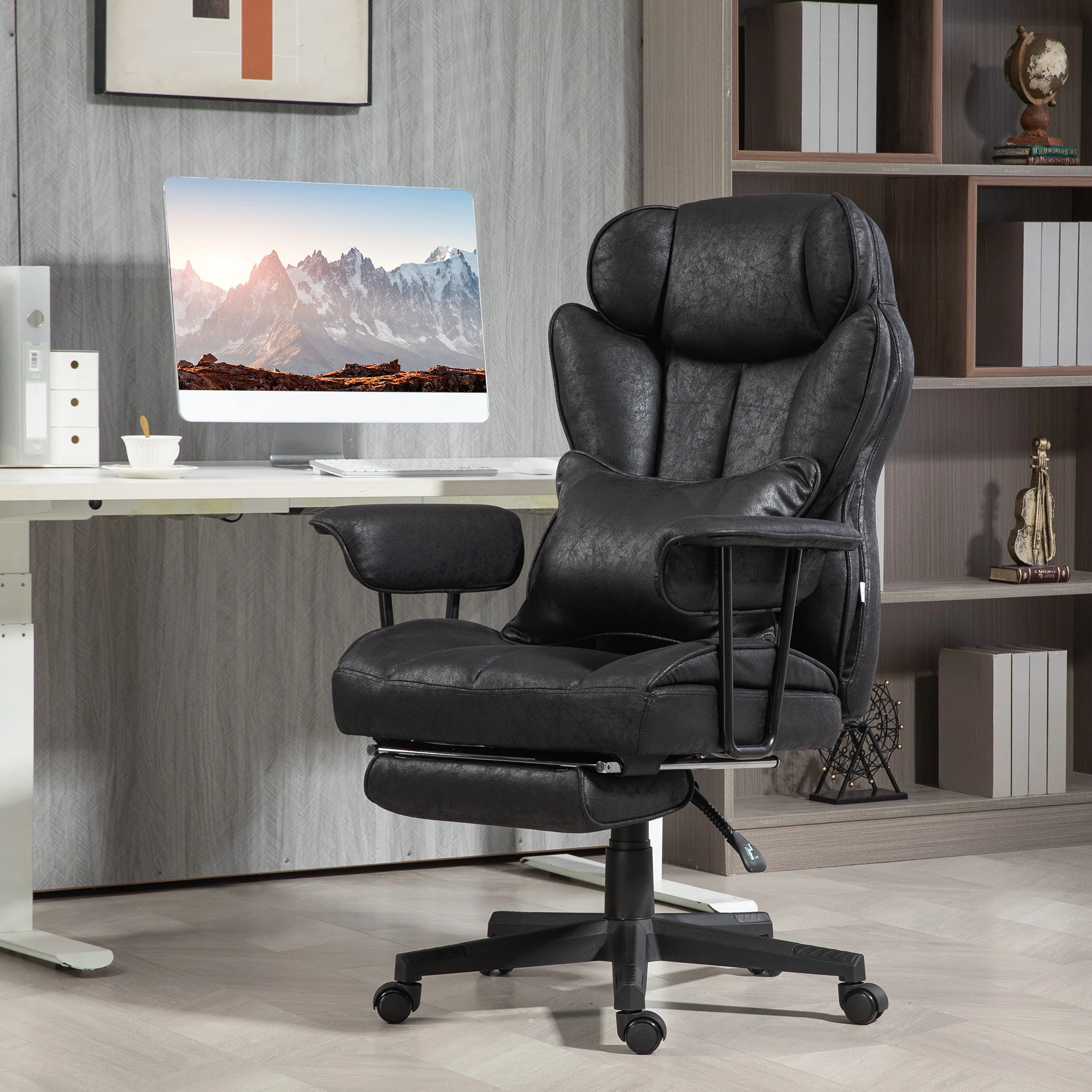 Big and Tall Massage Office Chair with Footrest, Lumbar Support & Reclining, Black - Image 4