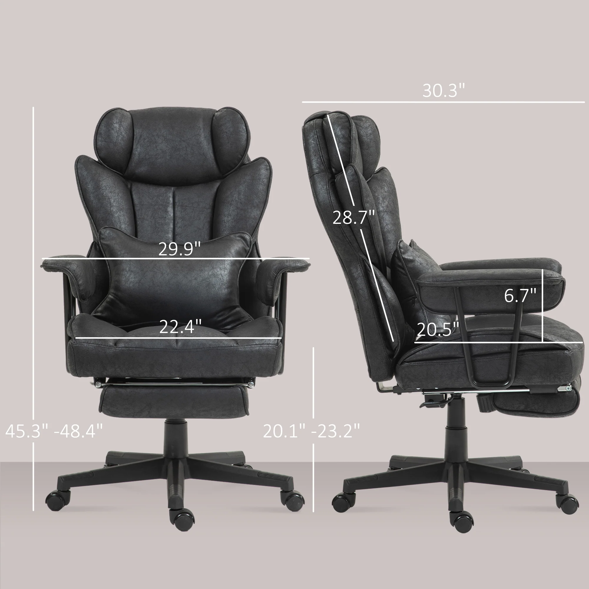 Big and Tall Massage Office Chair with Footrest, Lumbar Support & Reclining, Black - Image 5