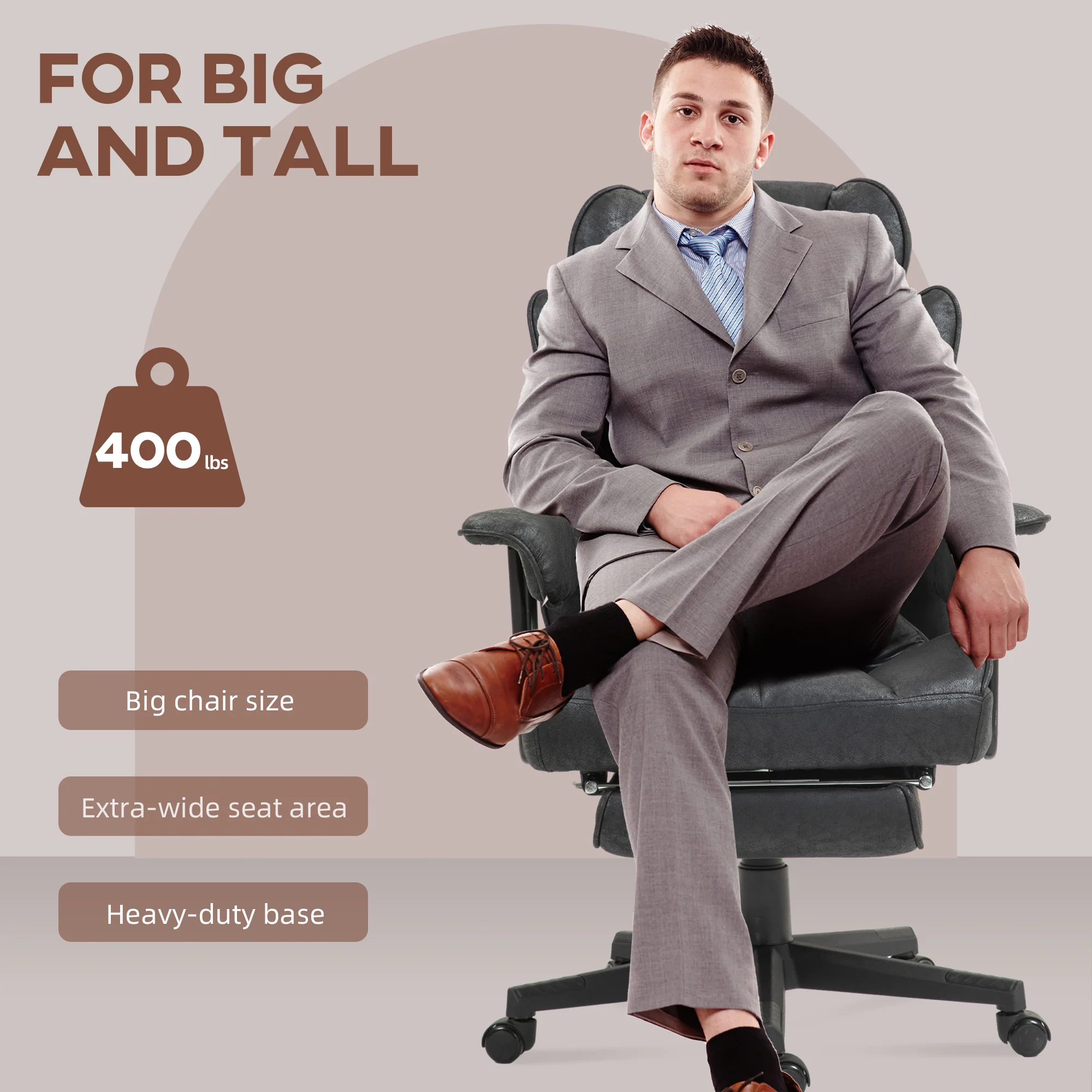 Big and Tall Massage Office Chair with Footrest, Lumbar Support & Reclining, Black - Image 7