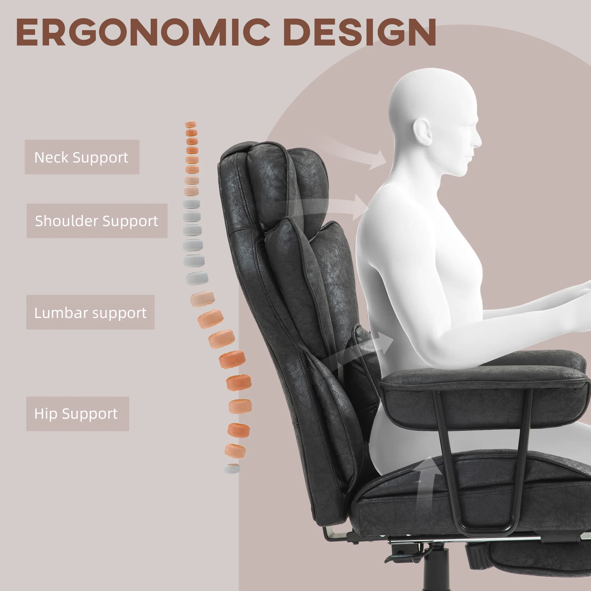 Big and Tall Massage Office Chair with Footrest, Lumbar Support & Reclining, Black - Image 8