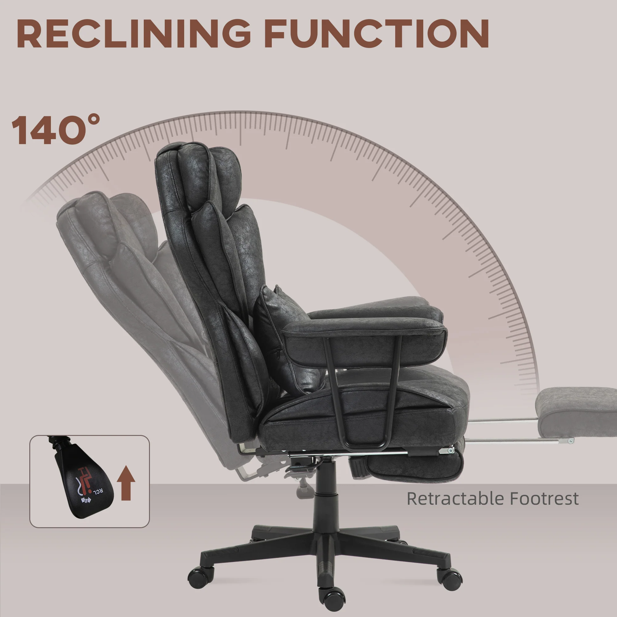 Big and Tall Massage Office Chair with Footrest, Lumbar Support & Reclining, Black - Image 9