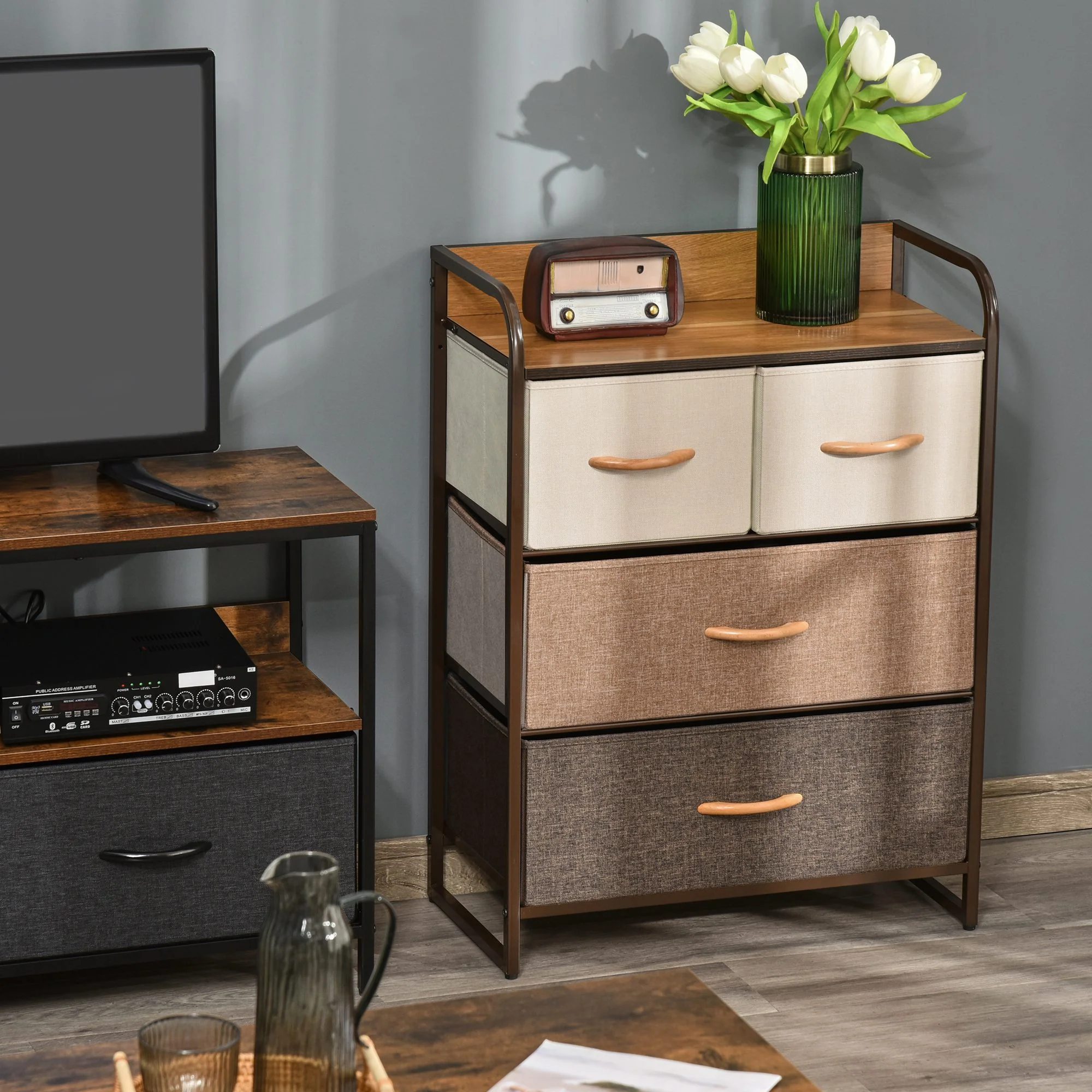 4-Drawer Dresser, 3-Tier Steel Frame Storage Tower for Bedroom, Nursery, Multicolored - Image 3