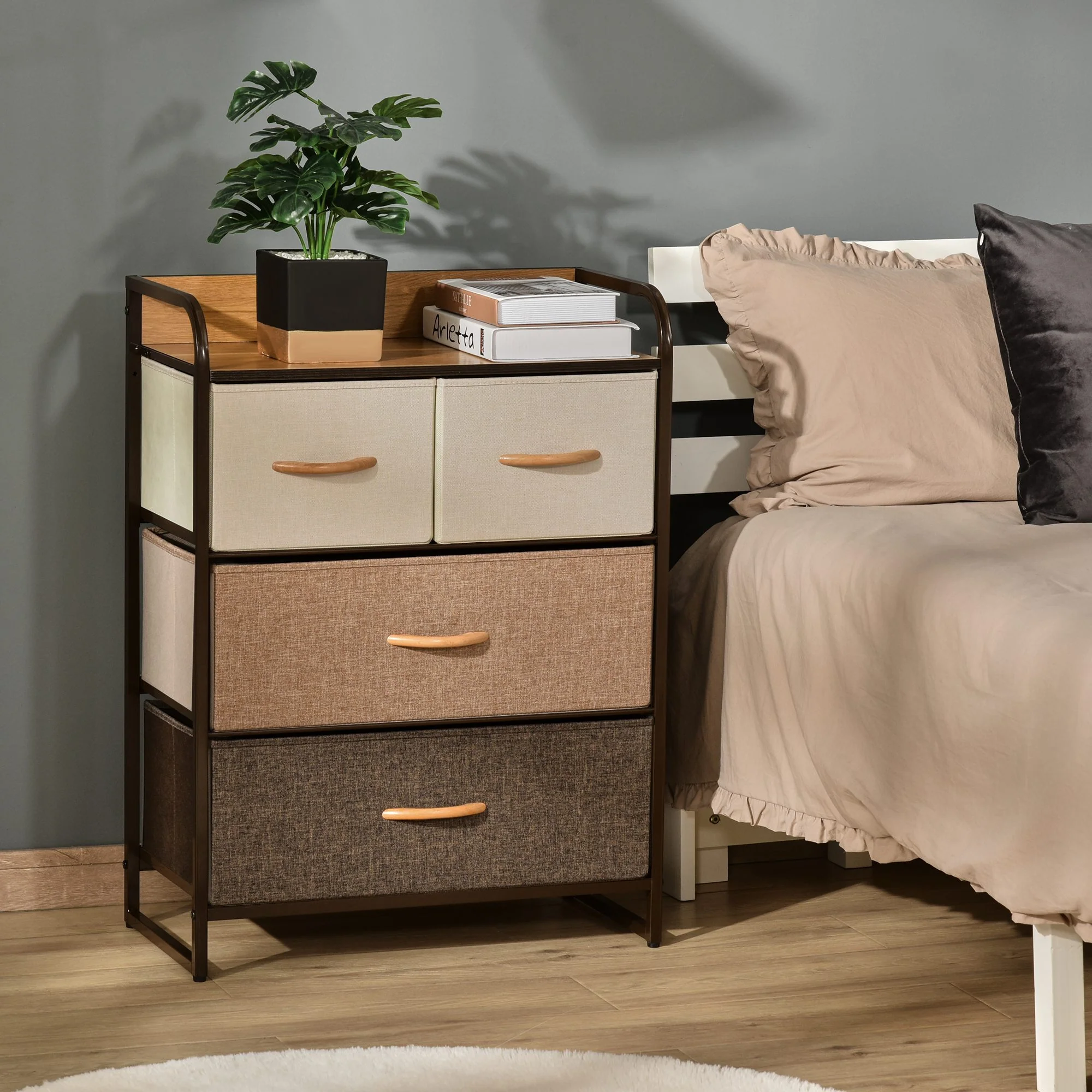 4-Drawer Dresser, 3-Tier Steel Frame Storage Tower for Bedroom, Nursery, Multicolored - Image 4