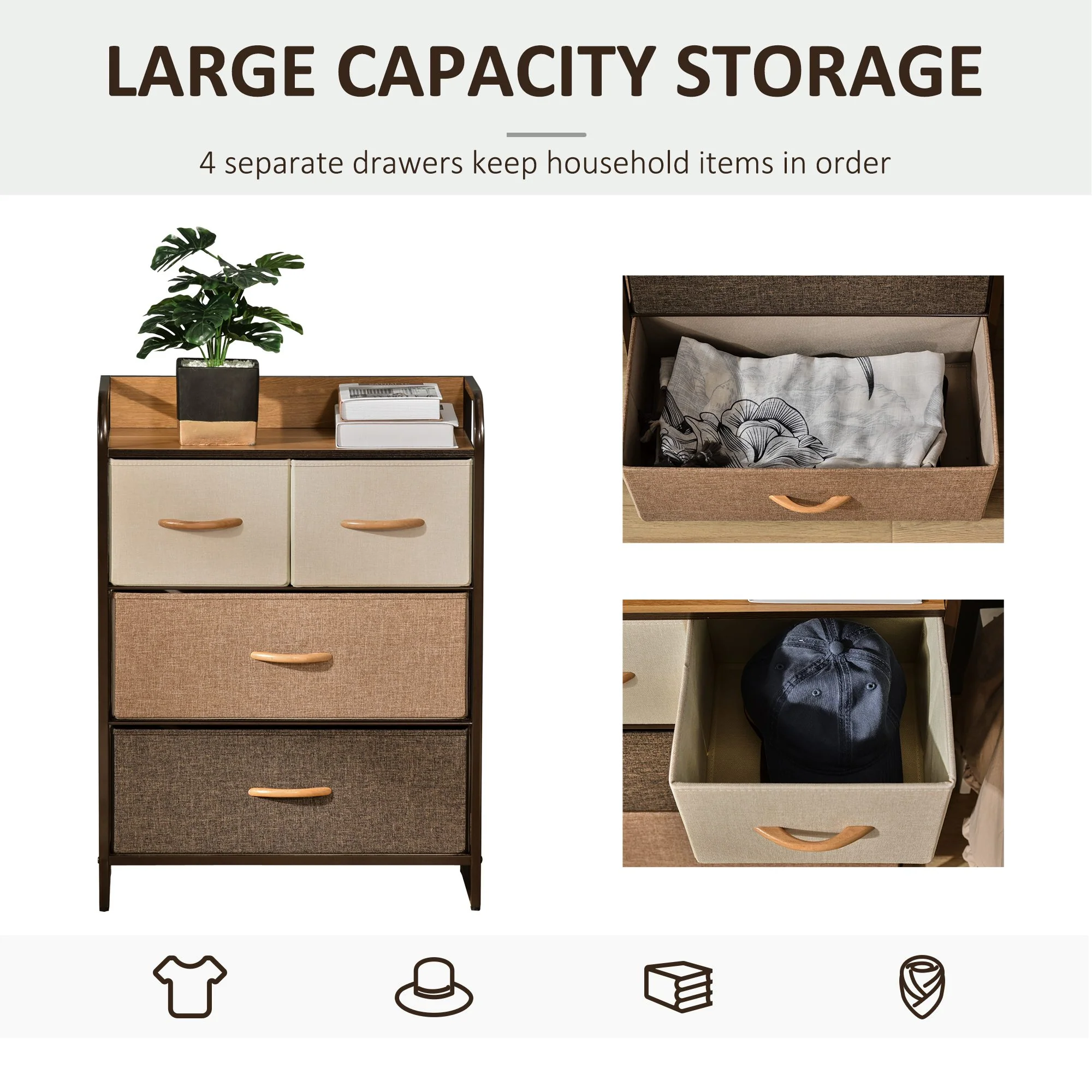 4-Drawer Dresser, 3-Tier Steel Frame Storage Tower for Bedroom, Nursery, Multicolored - Image 7