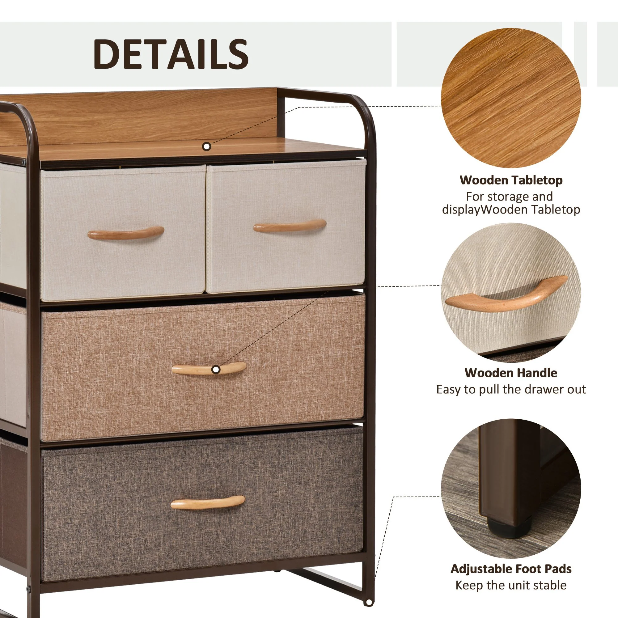 4-Drawer Dresser, 3-Tier Steel Frame Storage Tower for Bedroom, Nursery, Multicolored - Image 8