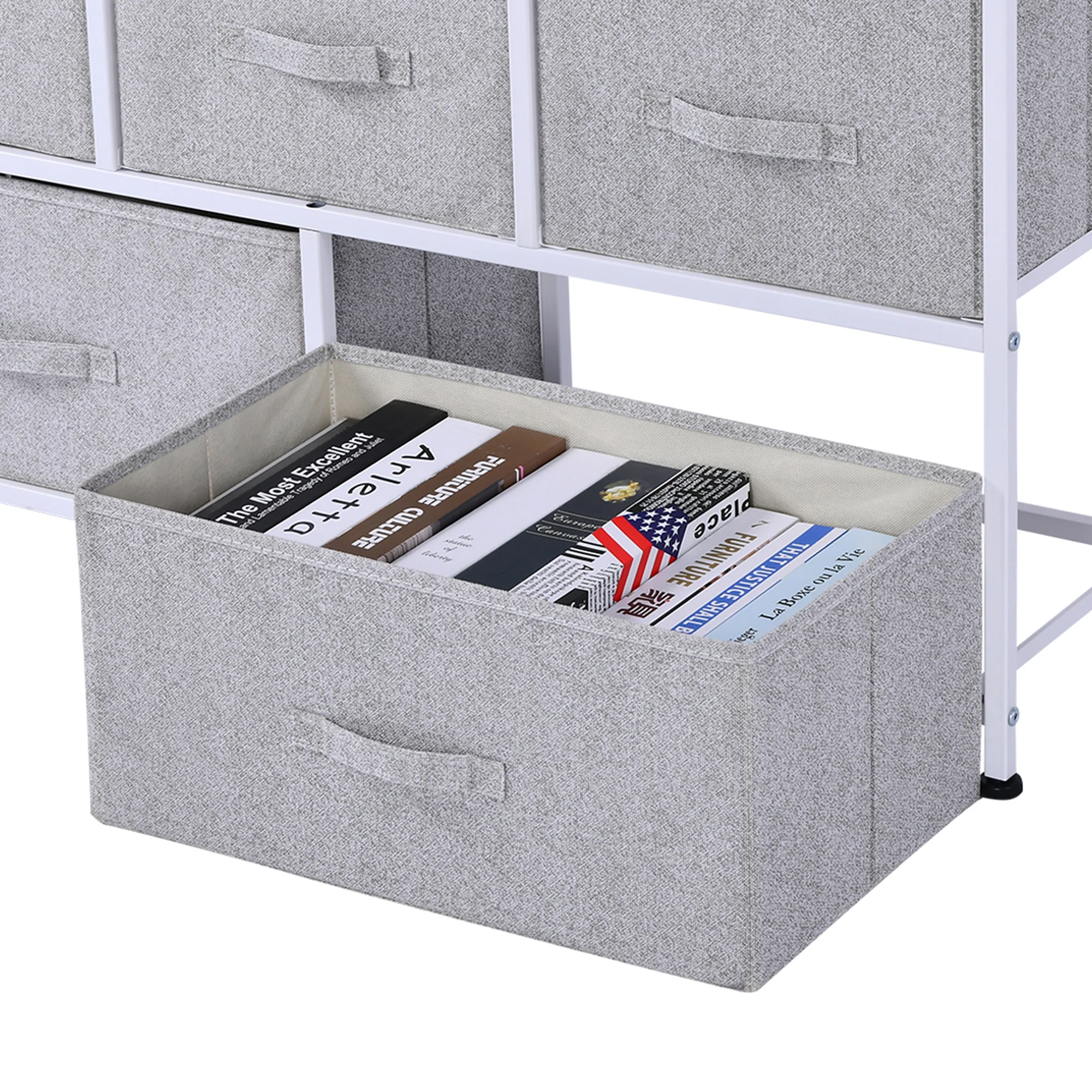 5-Drawer Dresser Storage Tower Cabinet Organizer Unit, Easy Pull Fabric Bins, Light Gray - Image 11
