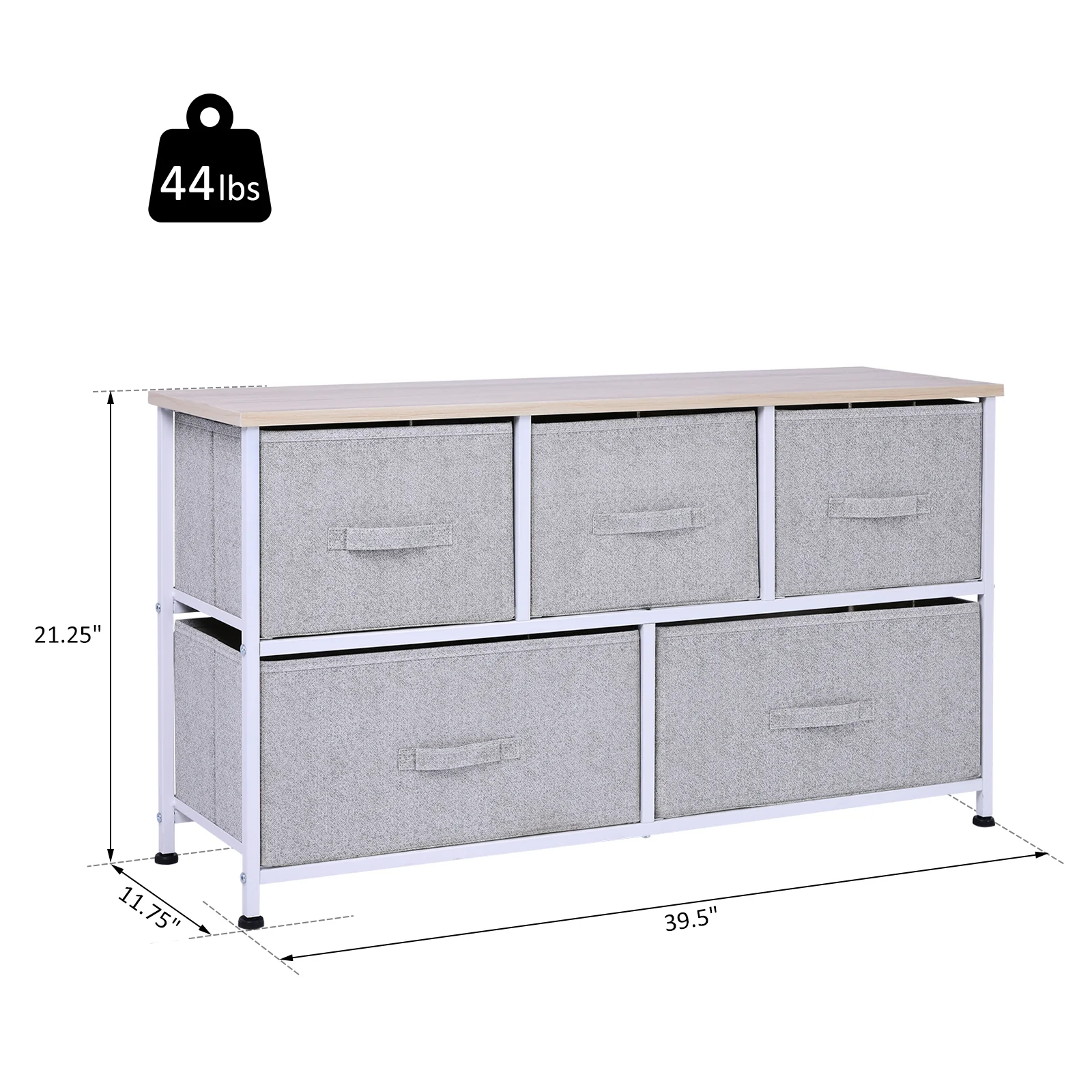 5-Drawer Dresser Storage Tower Cabinet Organizer Unit, Easy Pull Fabric Bins, Light Gray - Image 5