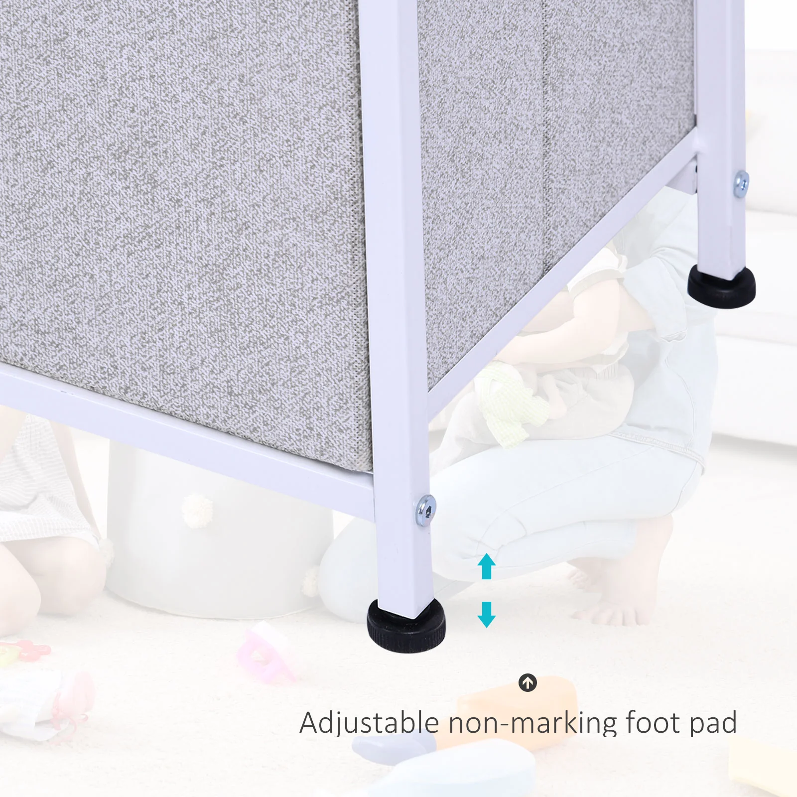 5-Drawer Dresser Storage Tower Cabinet Organizer Unit, Easy Pull Fabric Bins, Light Gray - Image 7