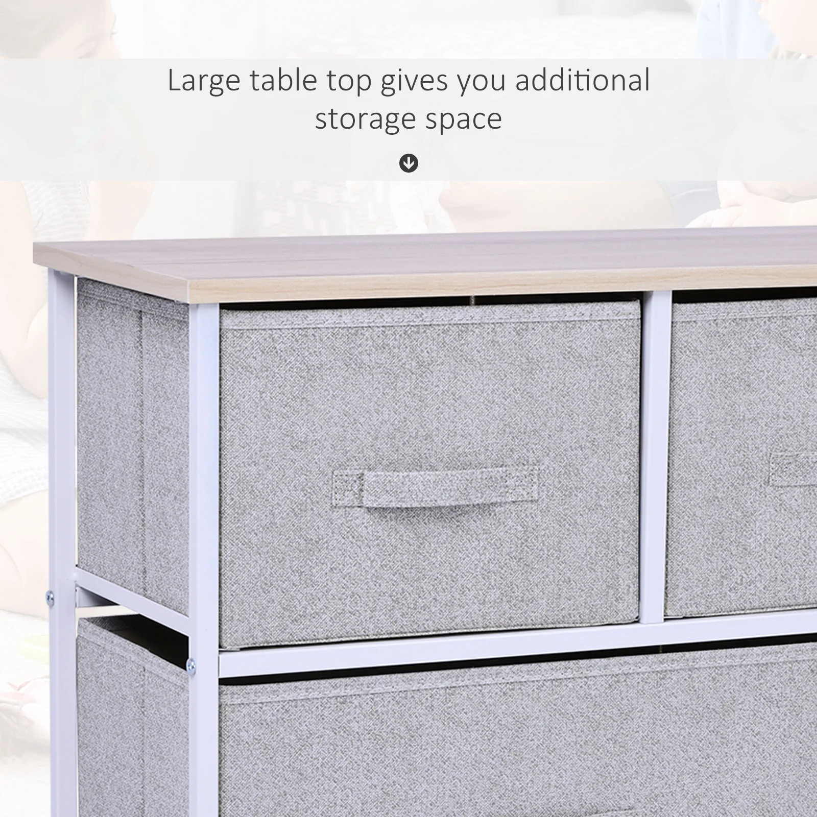 5-Drawer Dresser Storage Tower Cabinet Organizer Unit, Easy Pull Fabric Bins, Light Gray - Image 9