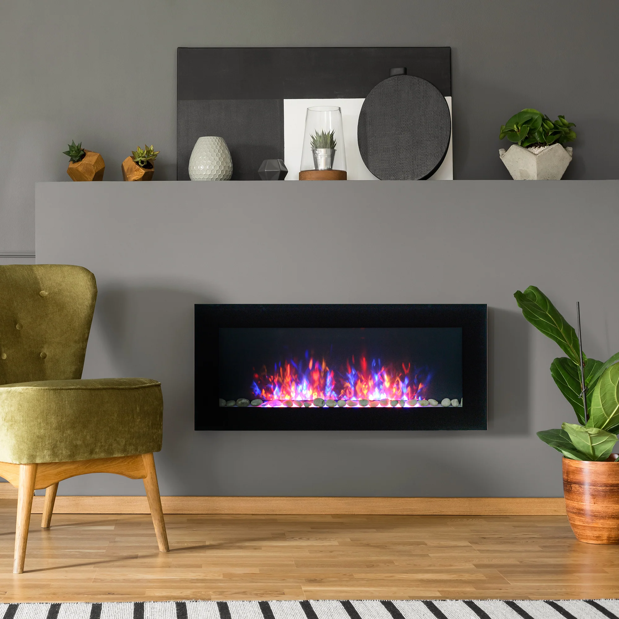 41.3" Electric Wall Fireplace with Flame Effect & 7-Color Backlight, 1500W, Black - Image 3