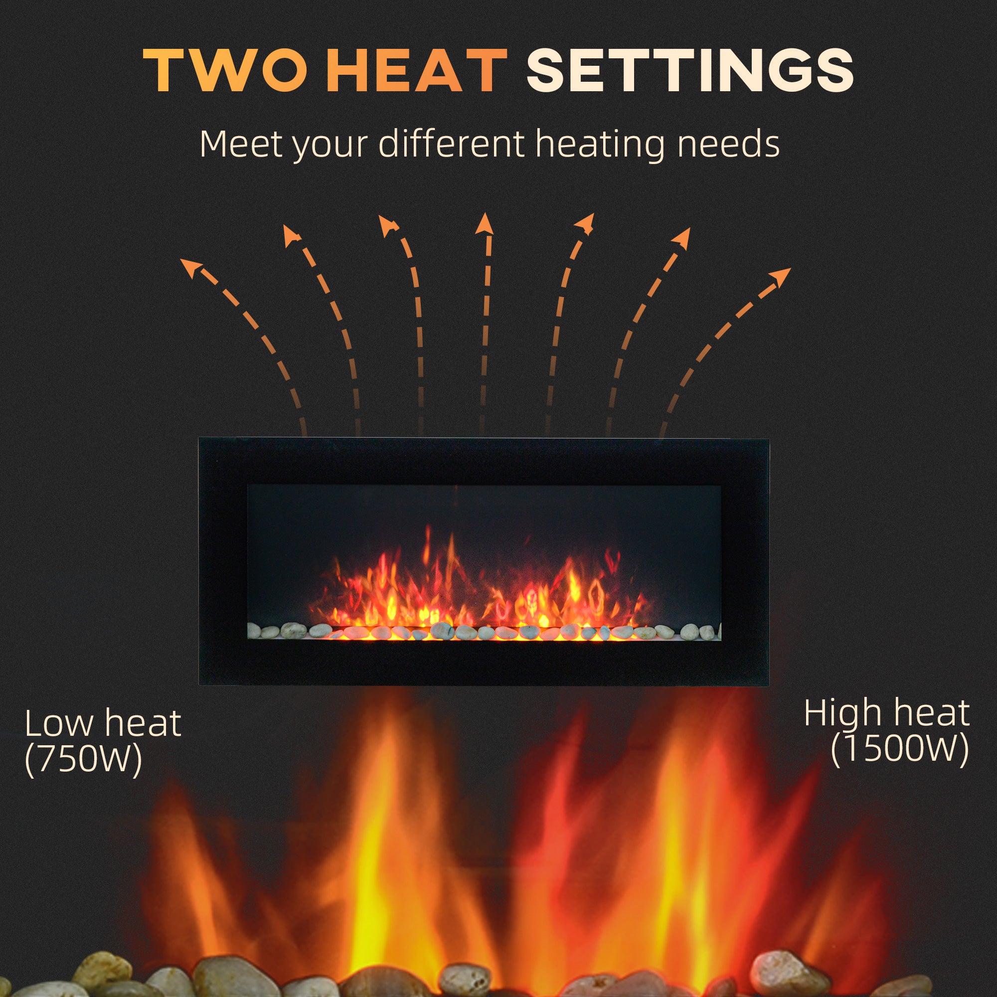 41.3" Electric Wall Fireplace with Flame Effect & 7-Color Backlight, 1500W, Black - Image 7