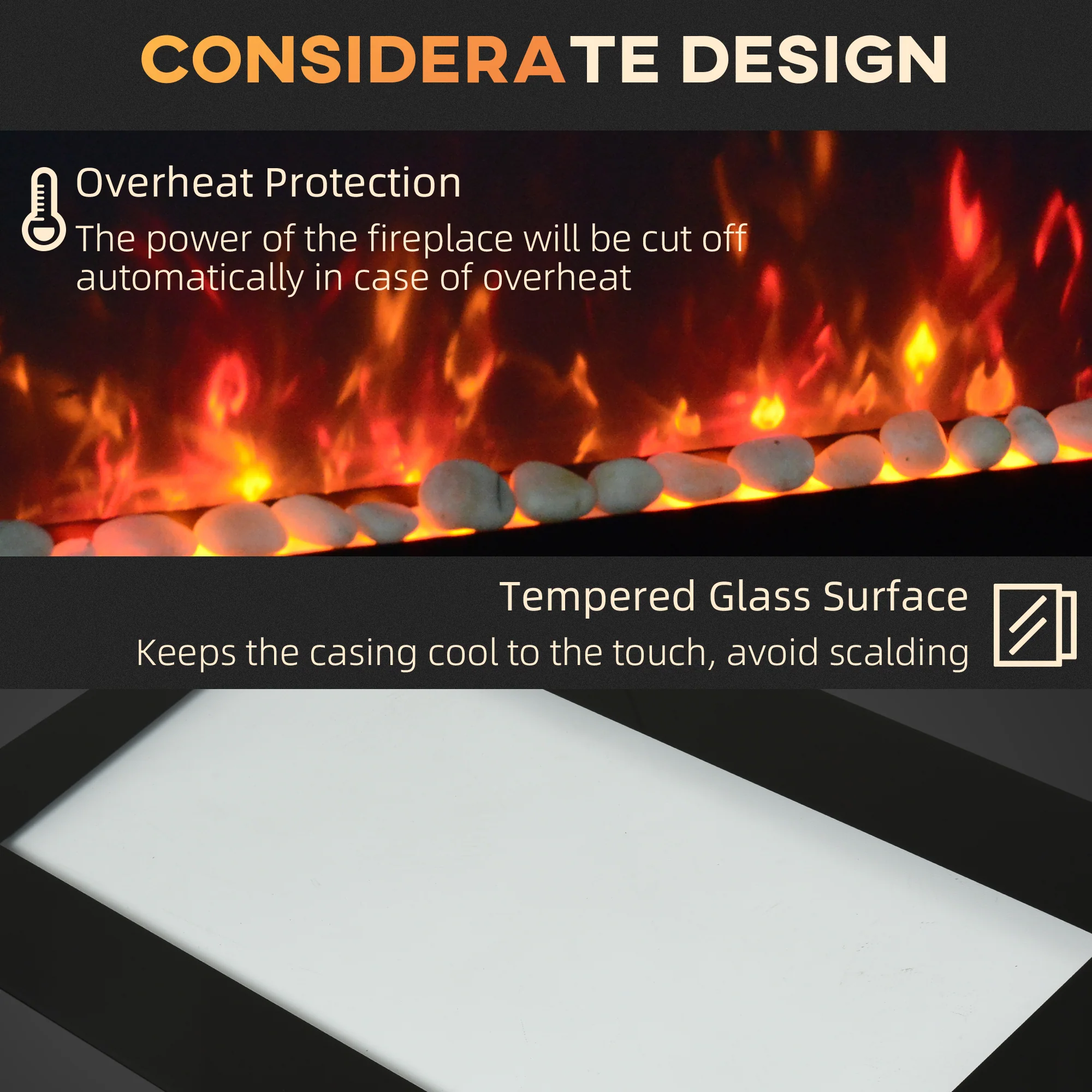 41.3" Electric Wall Fireplace with Flame Effect & 7-Color Backlight, 1500W, Black - Image 9