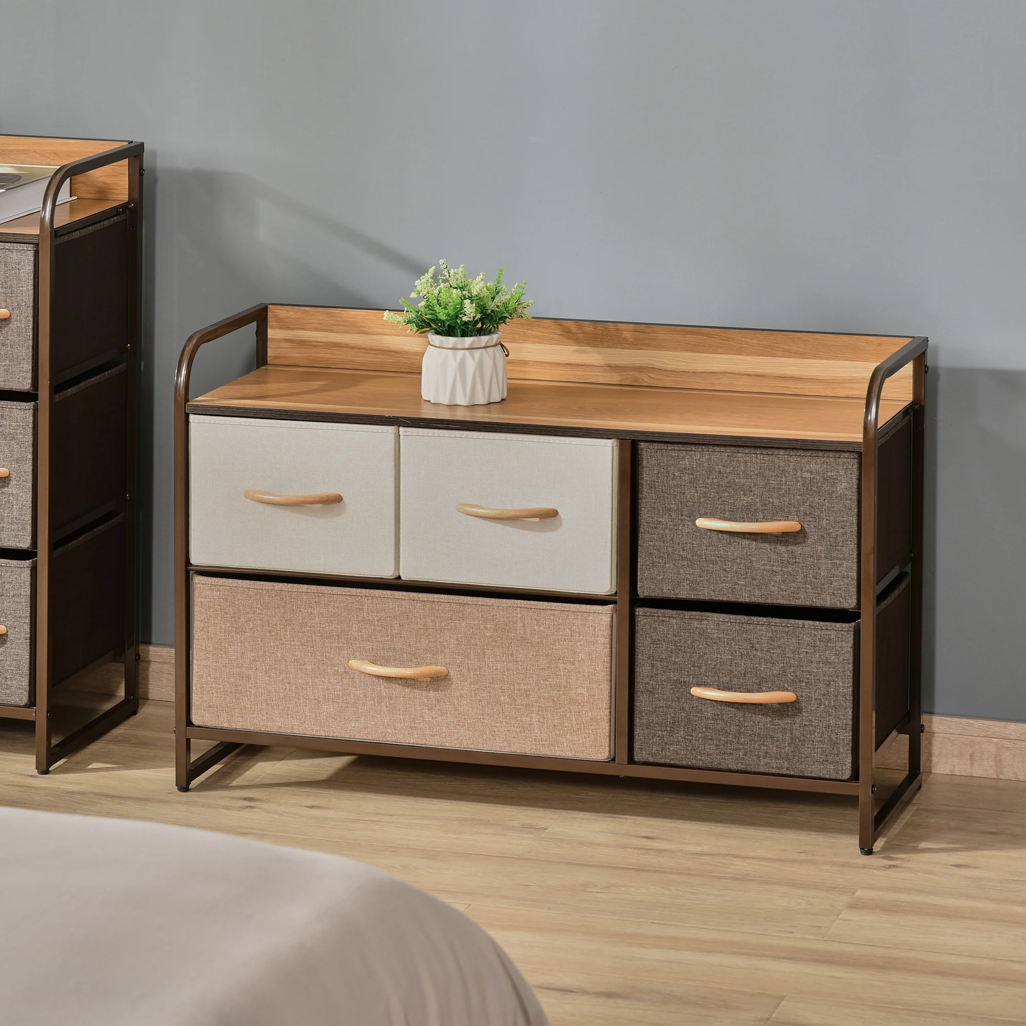 5 Drawer Dresser Storage Tower Sturdy Steel Frame Wood Top for Bedroom Hallway - Image 3