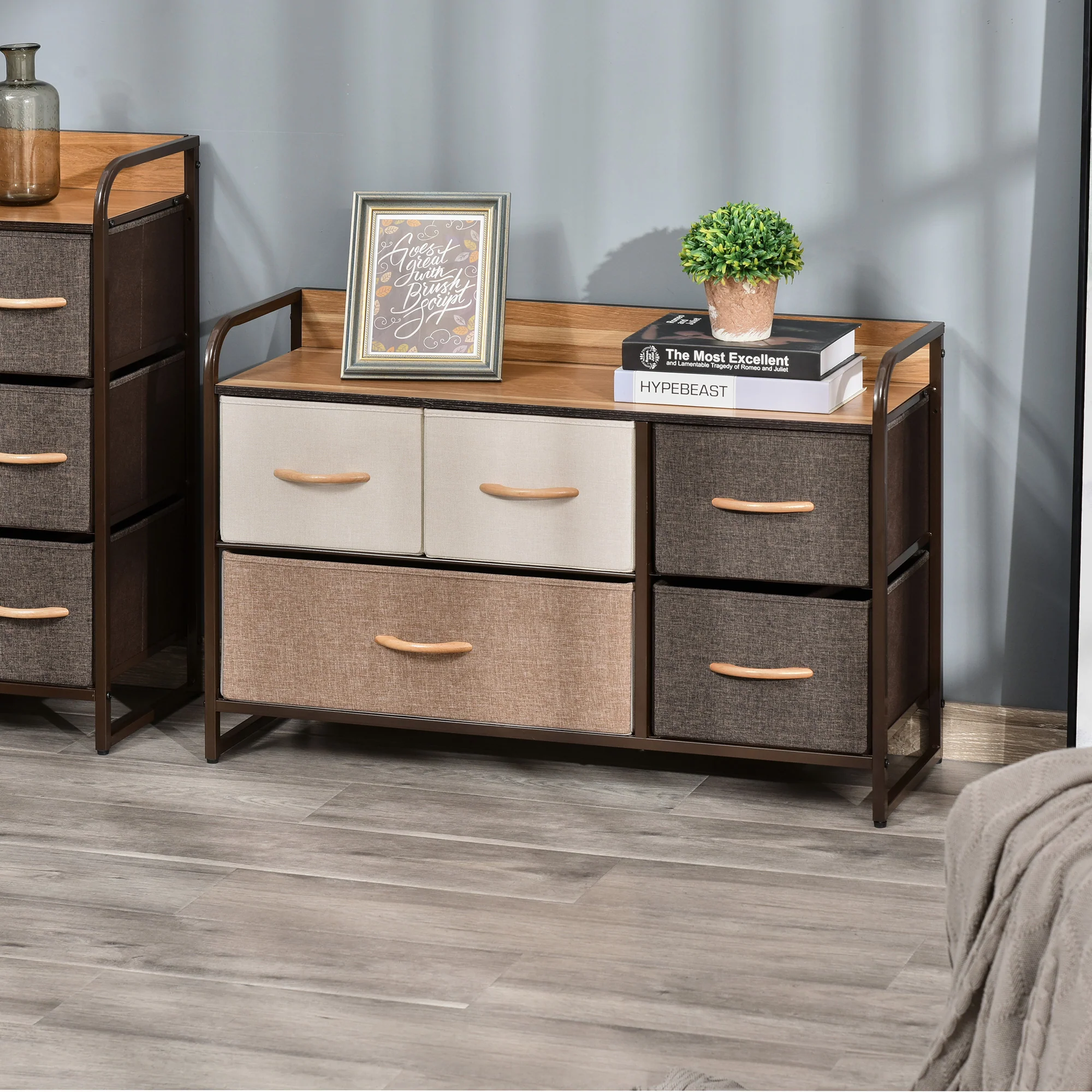 5 Drawer Dresser Storage Tower Sturdy Steel Frame Wood Top for Bedroom Hallway - Image 4