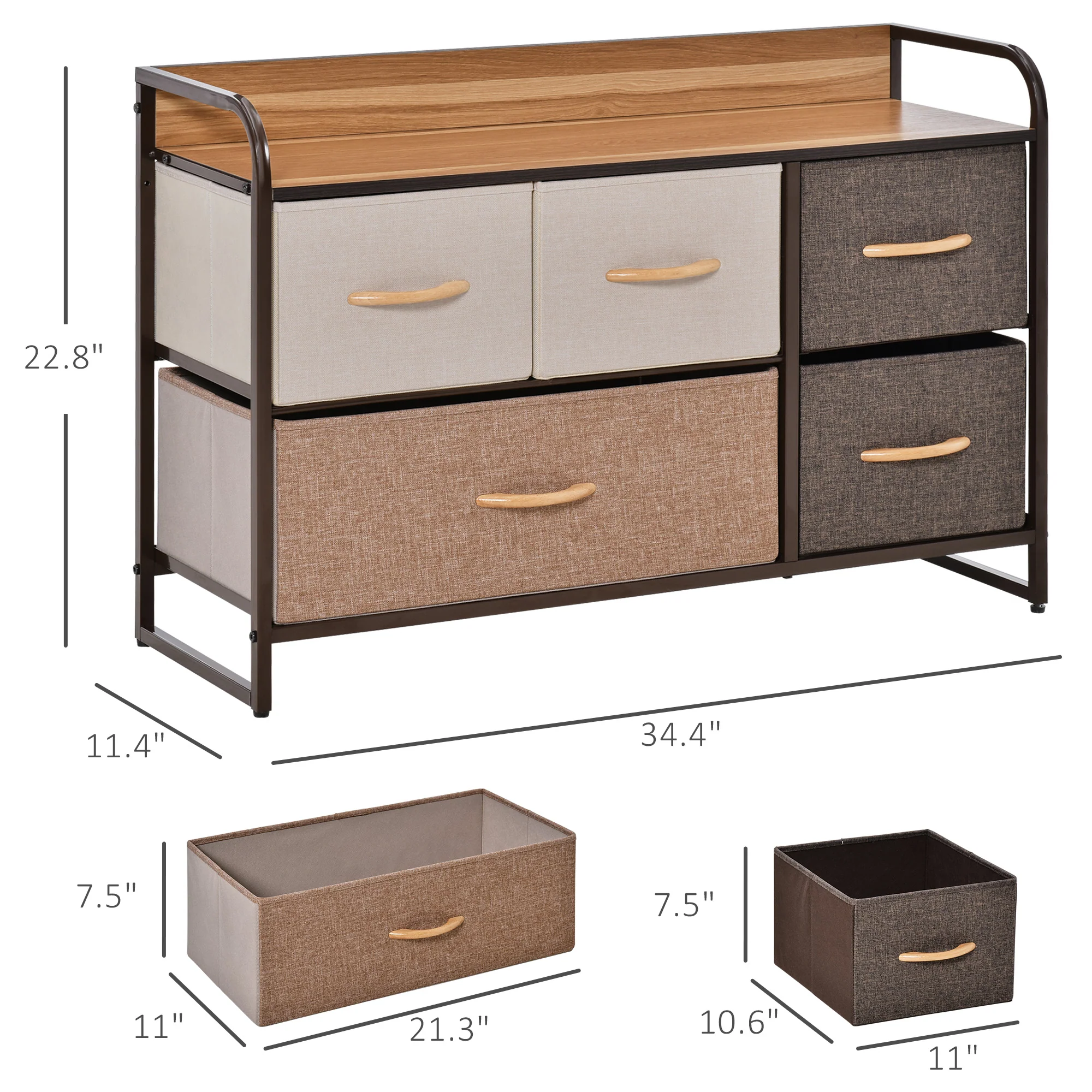 5 Drawer Dresser Storage Tower Sturdy Steel Frame Wood Top for Bedroom Hallway - Image 5