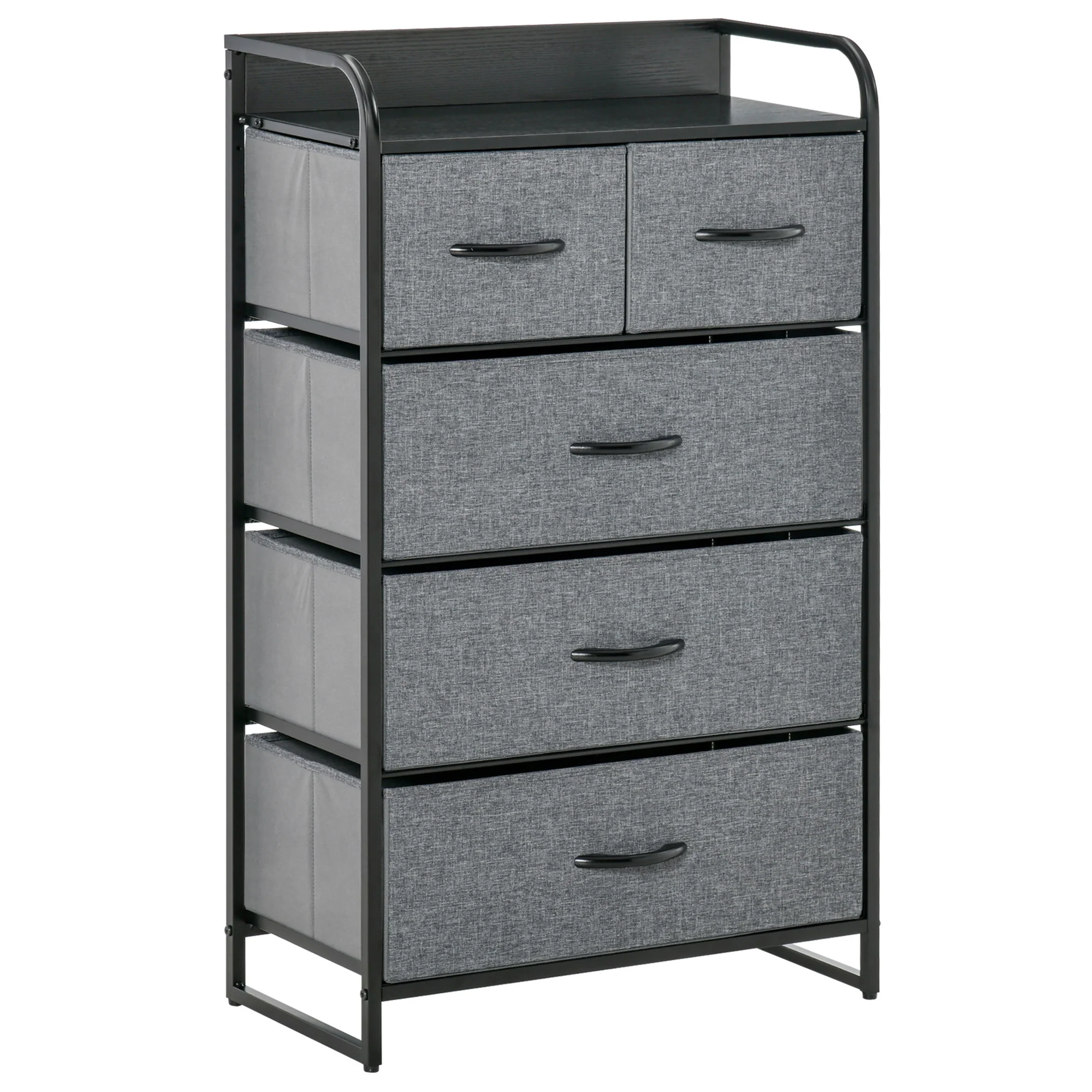 5 Drawer Fabric Dresser Tower 4 Tier Storage Organizer with Steel Frame Grey - Image 12