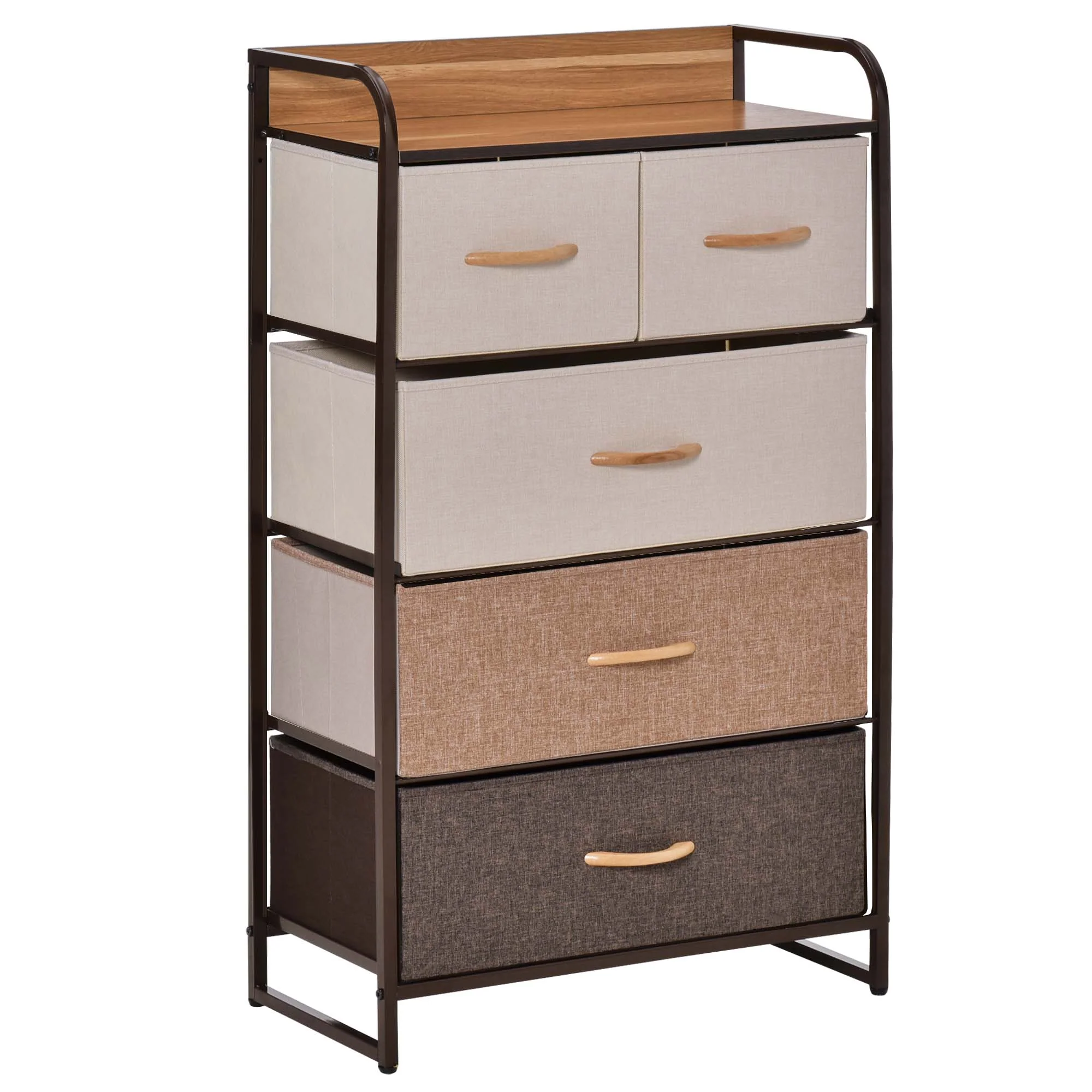5 Drawer Fabric Dresser Tower 4 Tier Storage Organizer with Steel Frame Maple Wood - Image 12