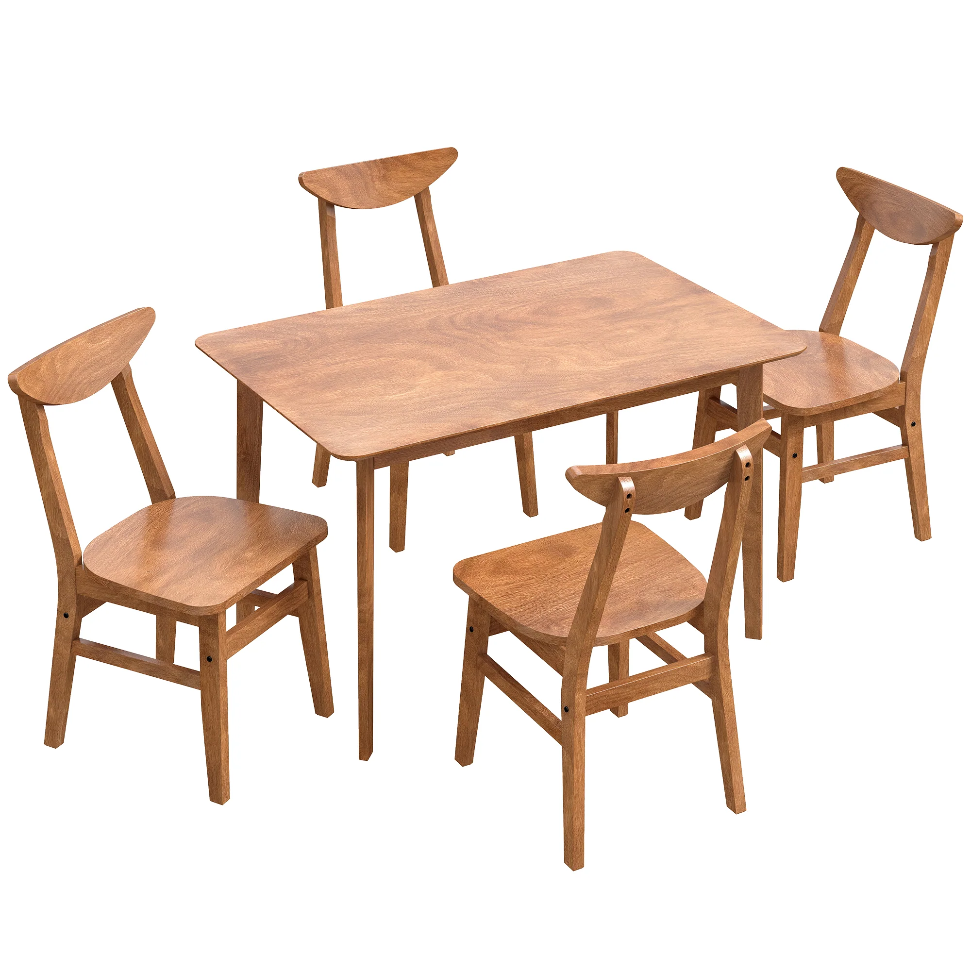 5-Piece Solid Wood Dining Table Set for 4, Farmhouse Kitchen Table and Chairs, Walnut - Image 12