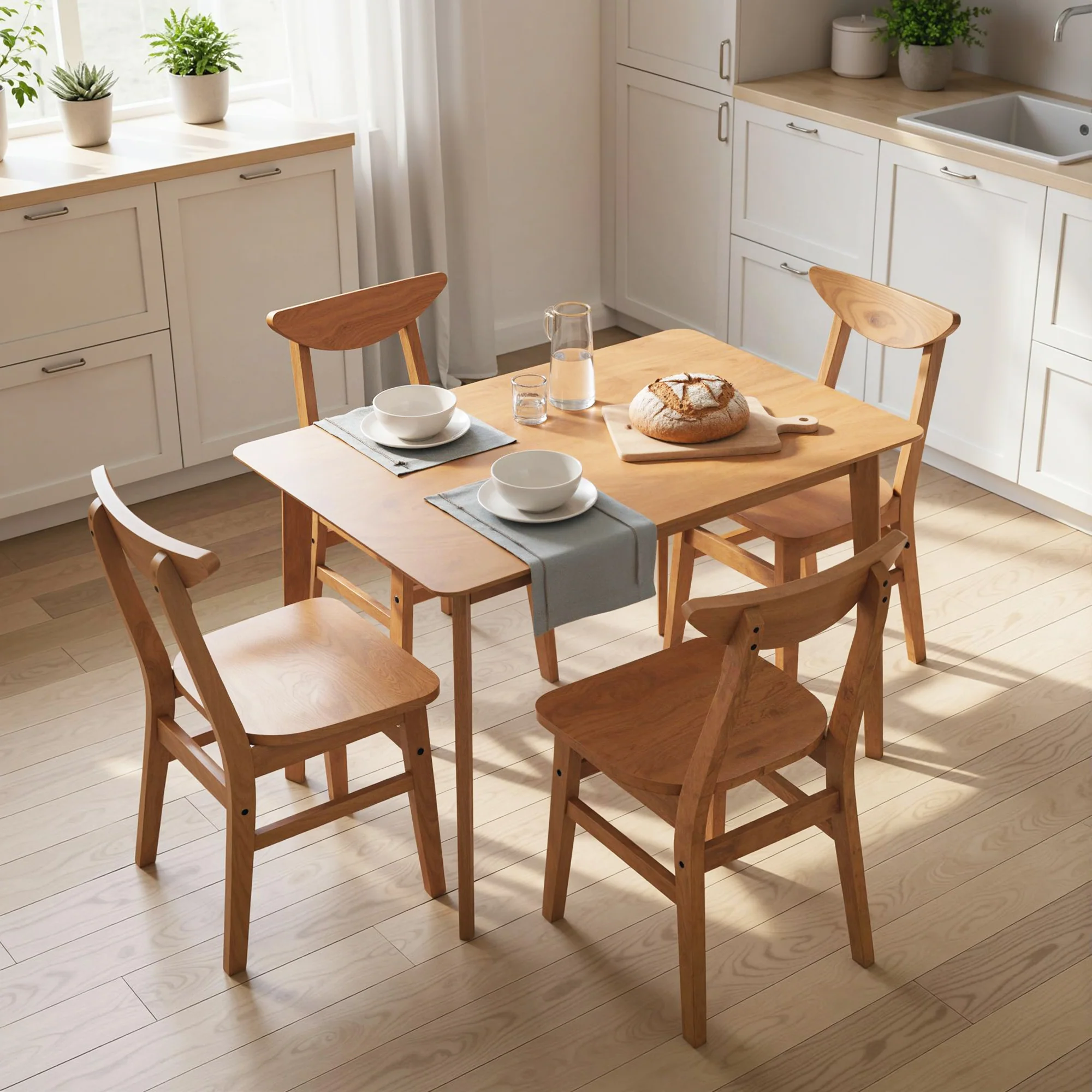 5-Piece Solid Wood Dining Table Set for 4, Farmhouse Kitchen Table and Chairs, Walnut - Image 3