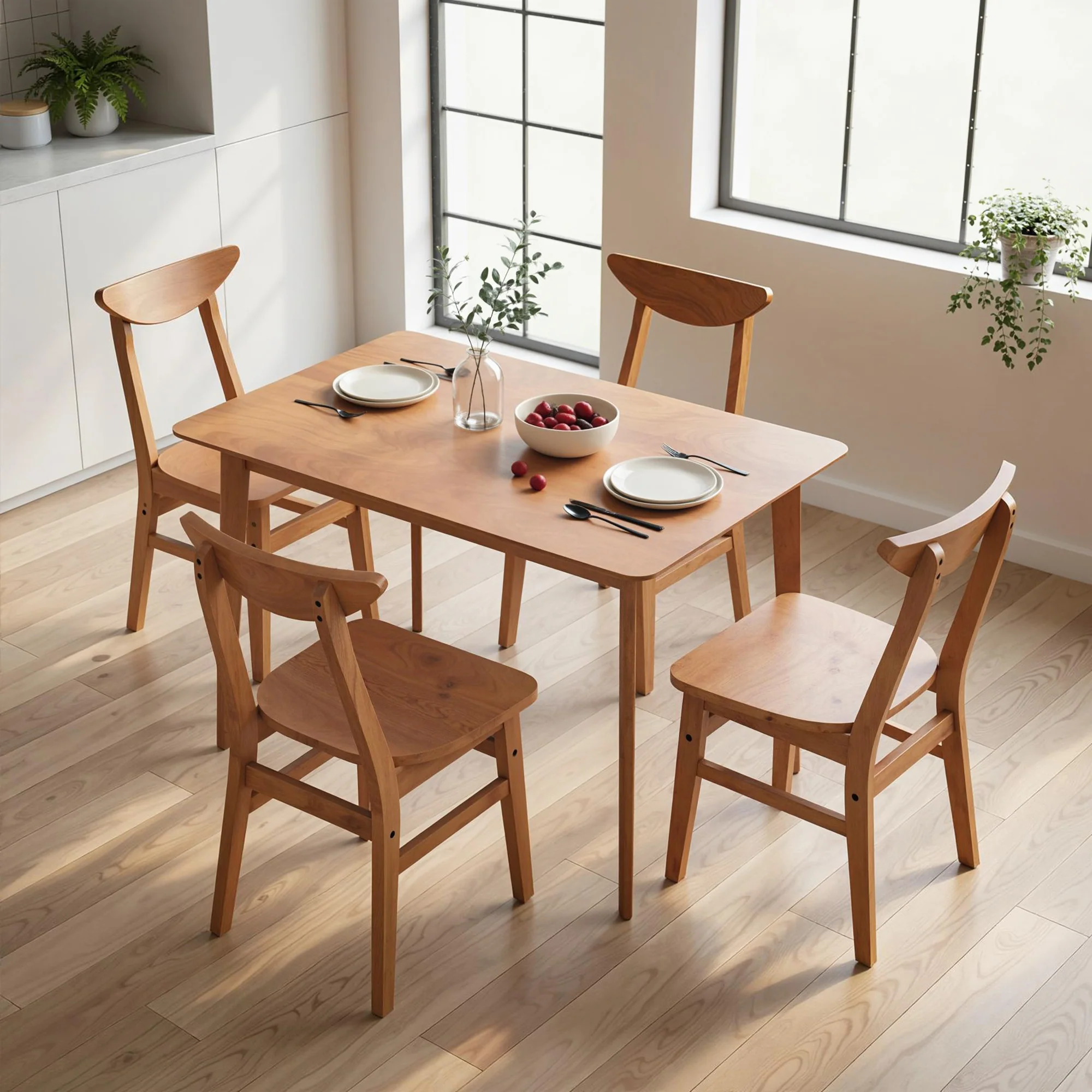 5-Piece Solid Wood Dining Table Set for 4, Farmhouse Kitchen Table and Chairs, Walnut - Image 4