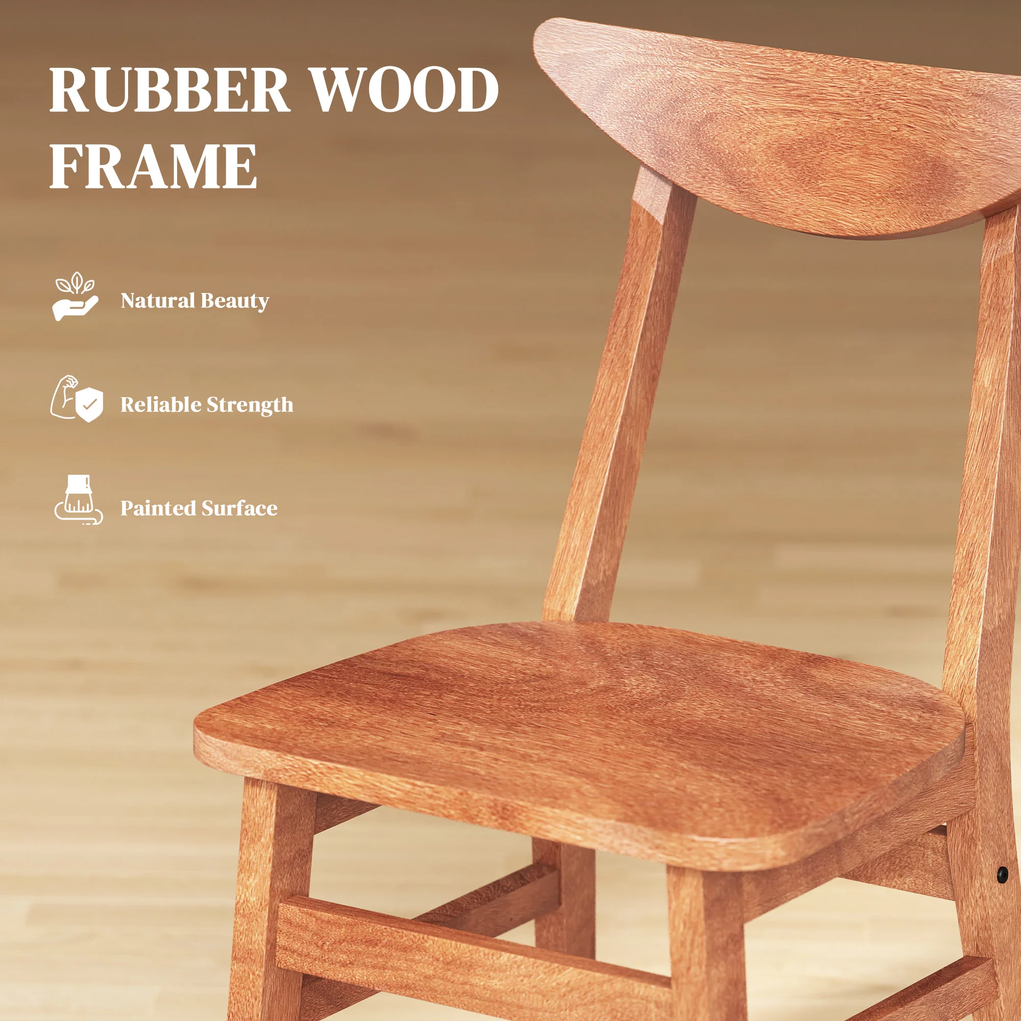 5-Piece Solid Wood Dining Table Set for 4, Farmhouse Kitchen Table and Chairs, Walnut - Image 7