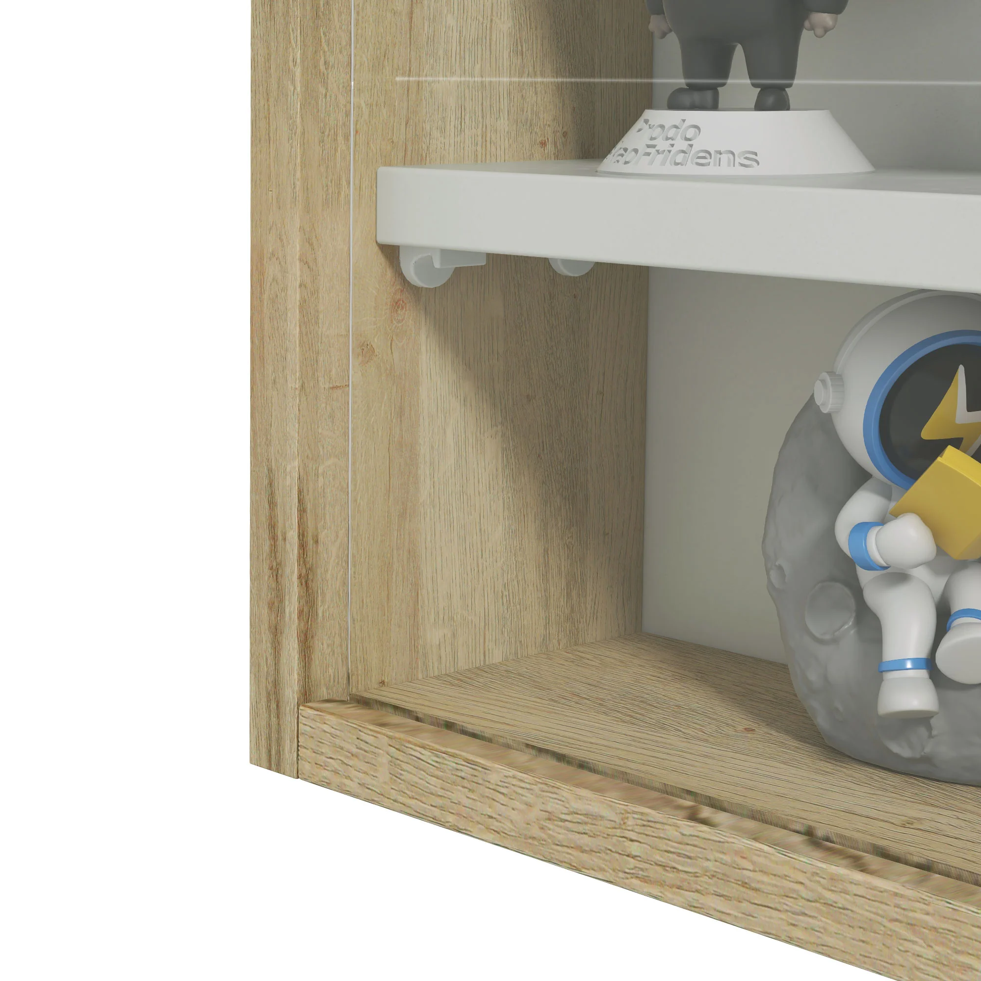5-Tier Display Cabinet, Wall-Mounted Cabinet with Glass Door & Adjustable Shelves, Oak - Image 10