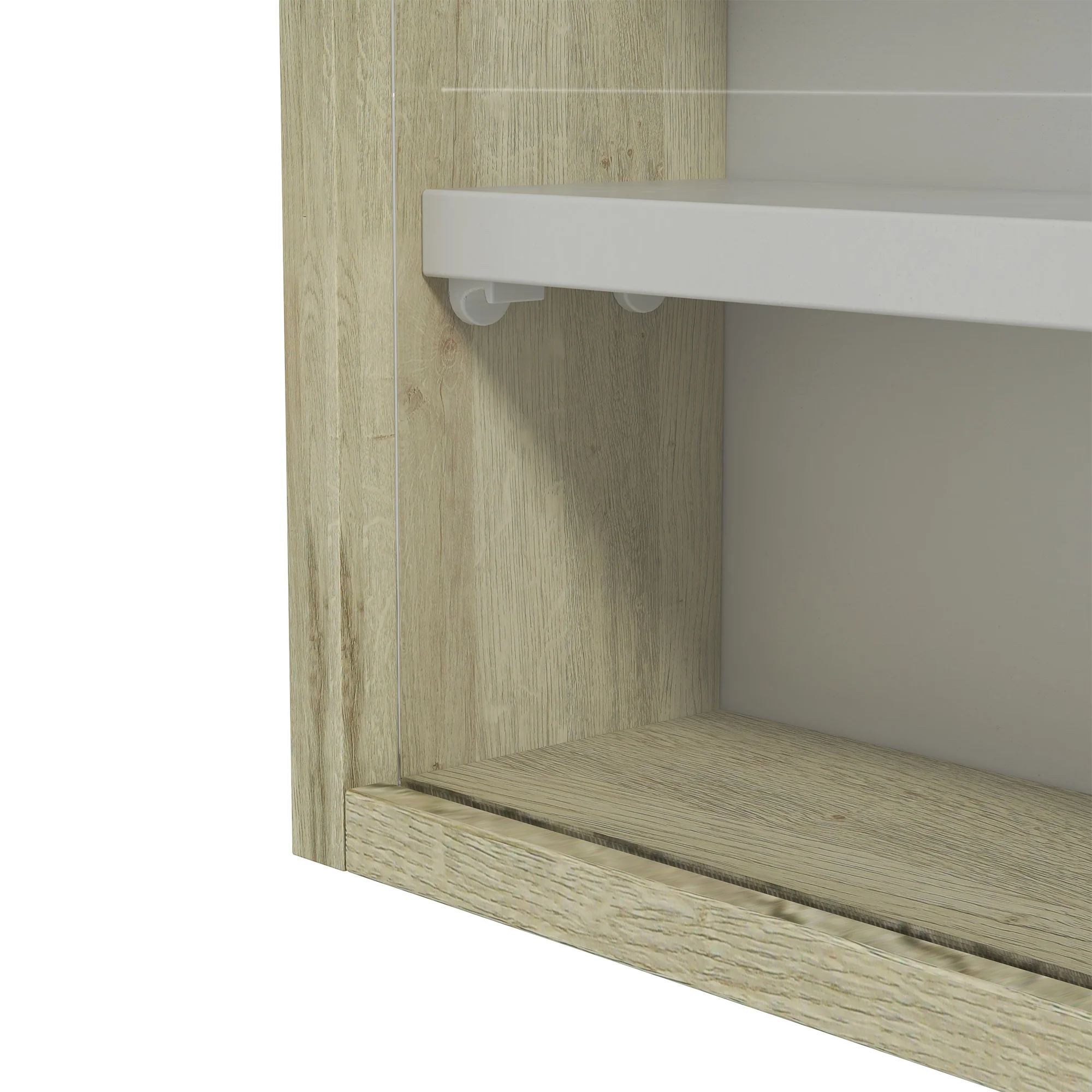 5-Tier Display Cabinet, Wall-Mounted Cabinet with Glass Door & Adjustable Shelves, Oak - Image 11
