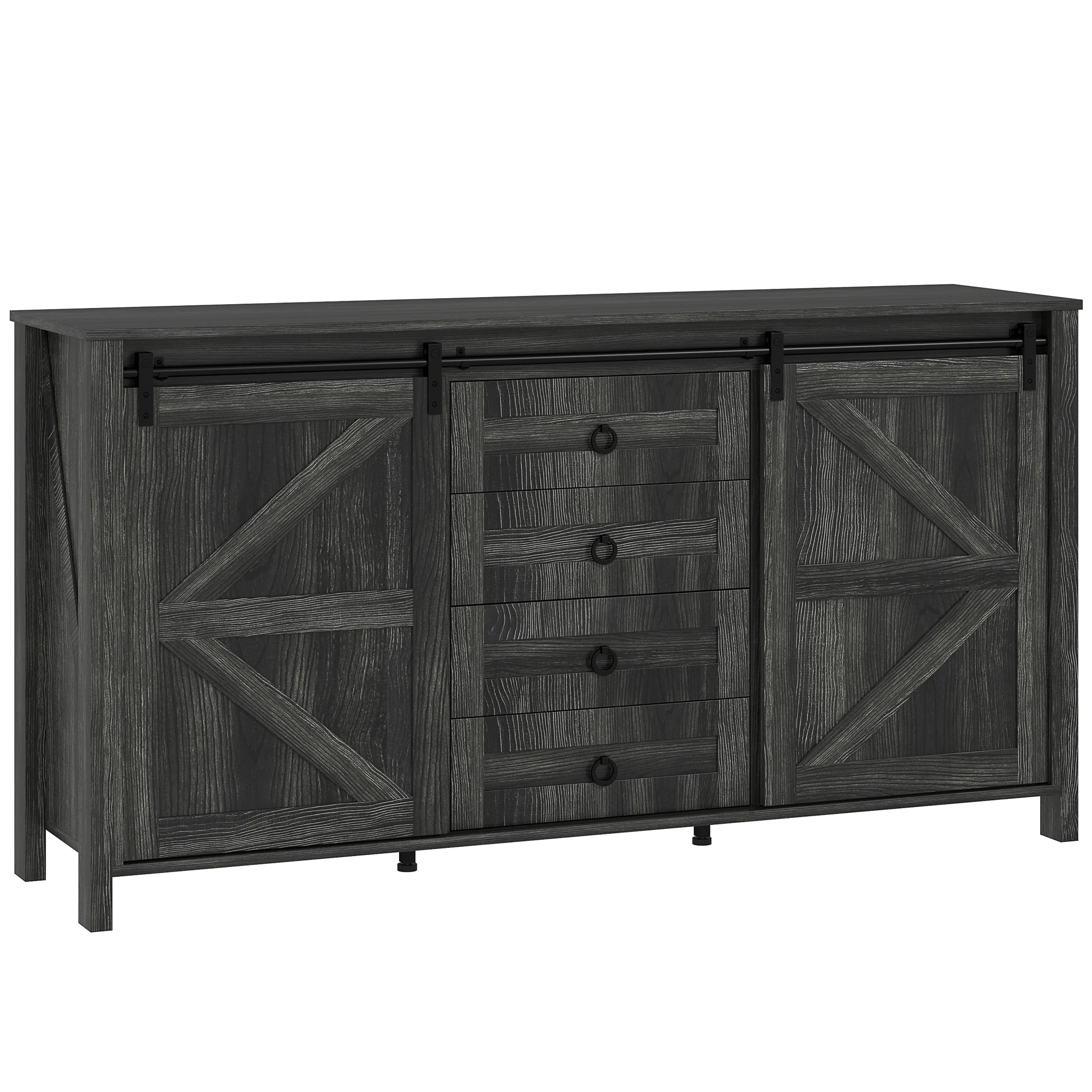 60" Sideboard Buffet Cabinet w/ 2 Barn Doors, 4 Drawers & 2 Adjustable Shelves,  Dark Grey - Image 12