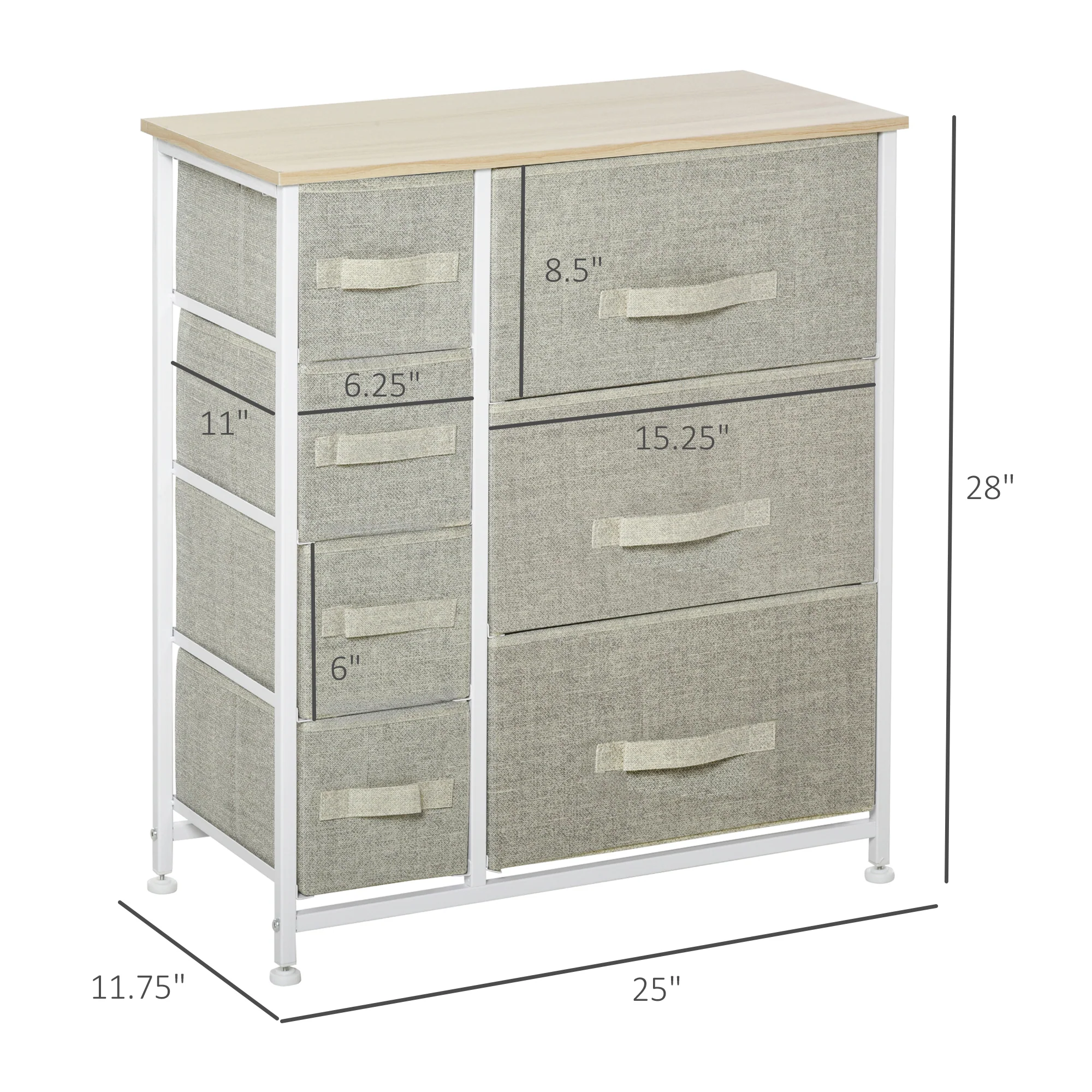 7-Drawer Dresser Storage Tower Cabinet Organizer Unit, Easy Pull Fabric Bins, Light Gray - Image 5