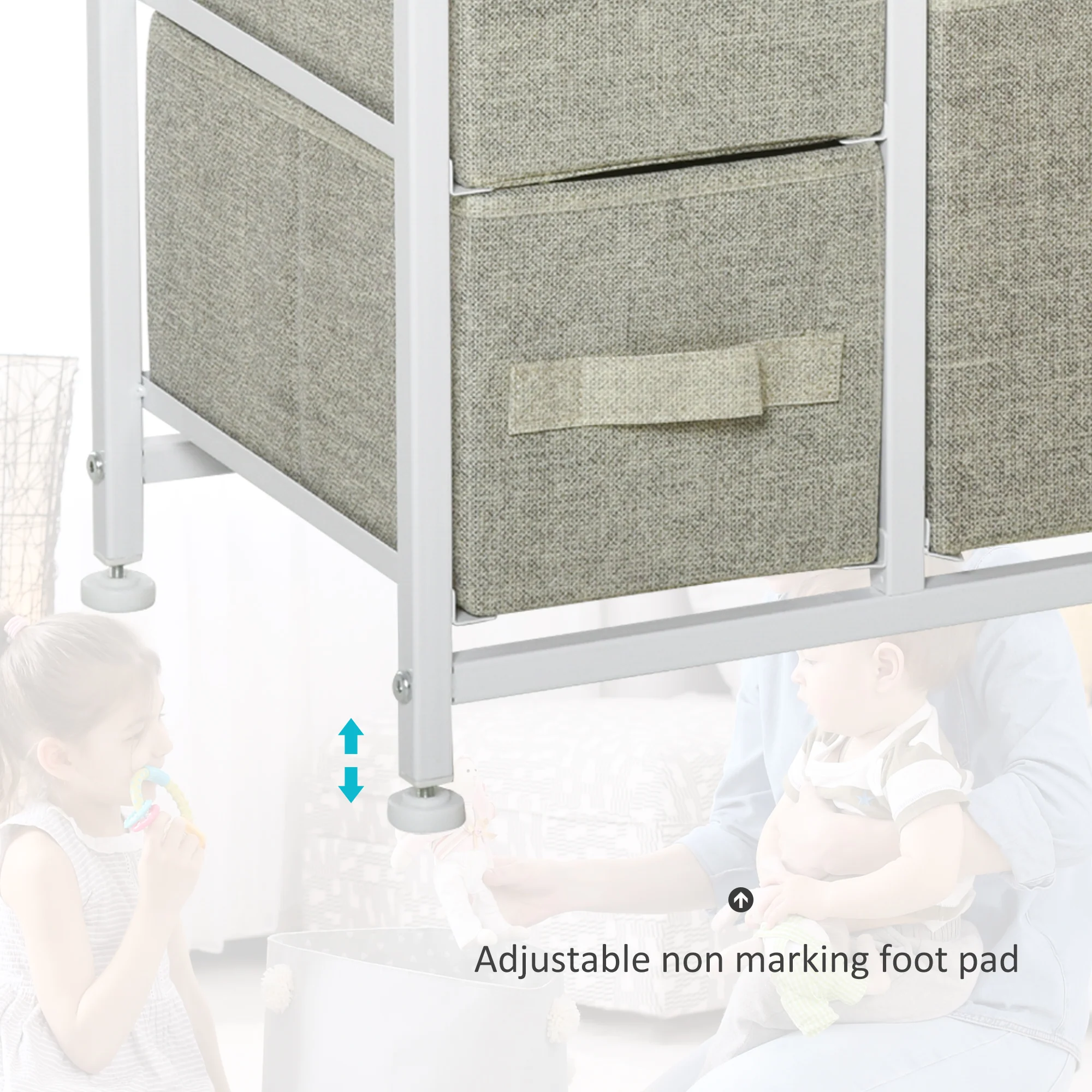 7-Drawer Dresser Storage Tower Cabinet Organizer Unit, Easy Pull Fabric Bins, Light Gray - Image 8