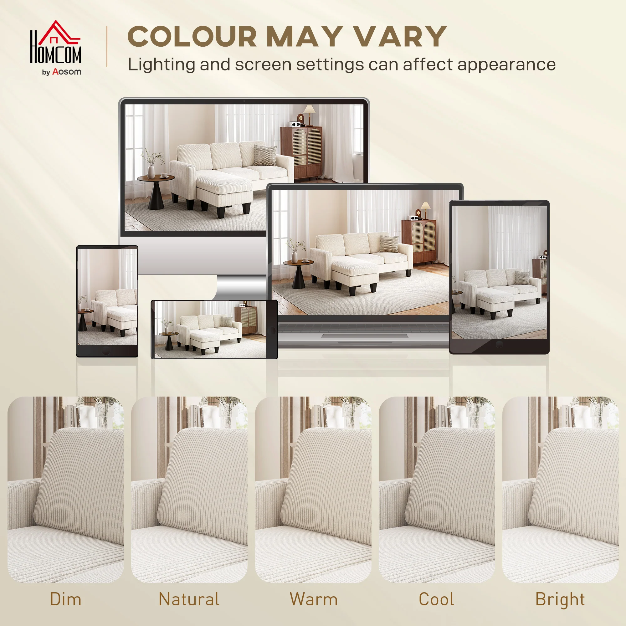 73" L-Shaped Sectional Sofa with Reversible Chaise, 3 Seat, 2200lb Capacity, Cream White - Image 10