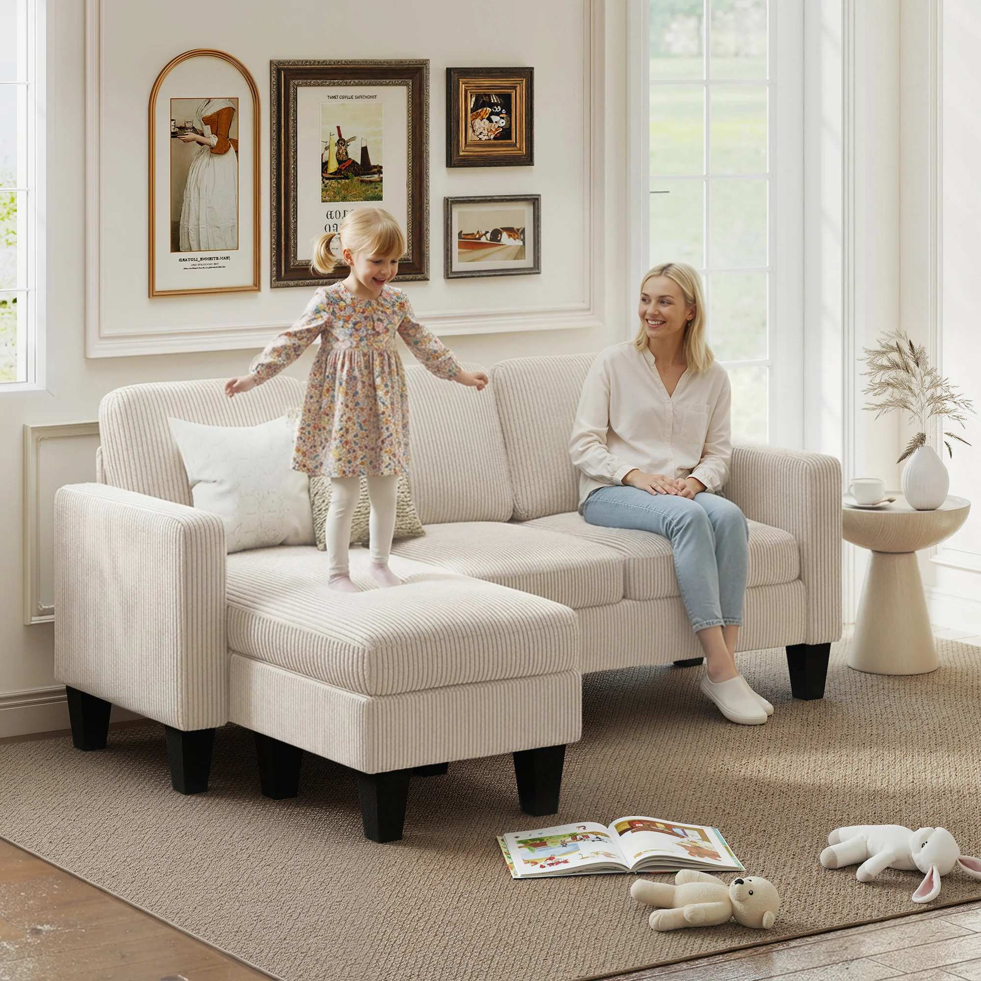 73" L-Shaped Sectional Sofa with Reversible Chaise, 3 Seat, 2200lb Capacity, Cream White - Image 3