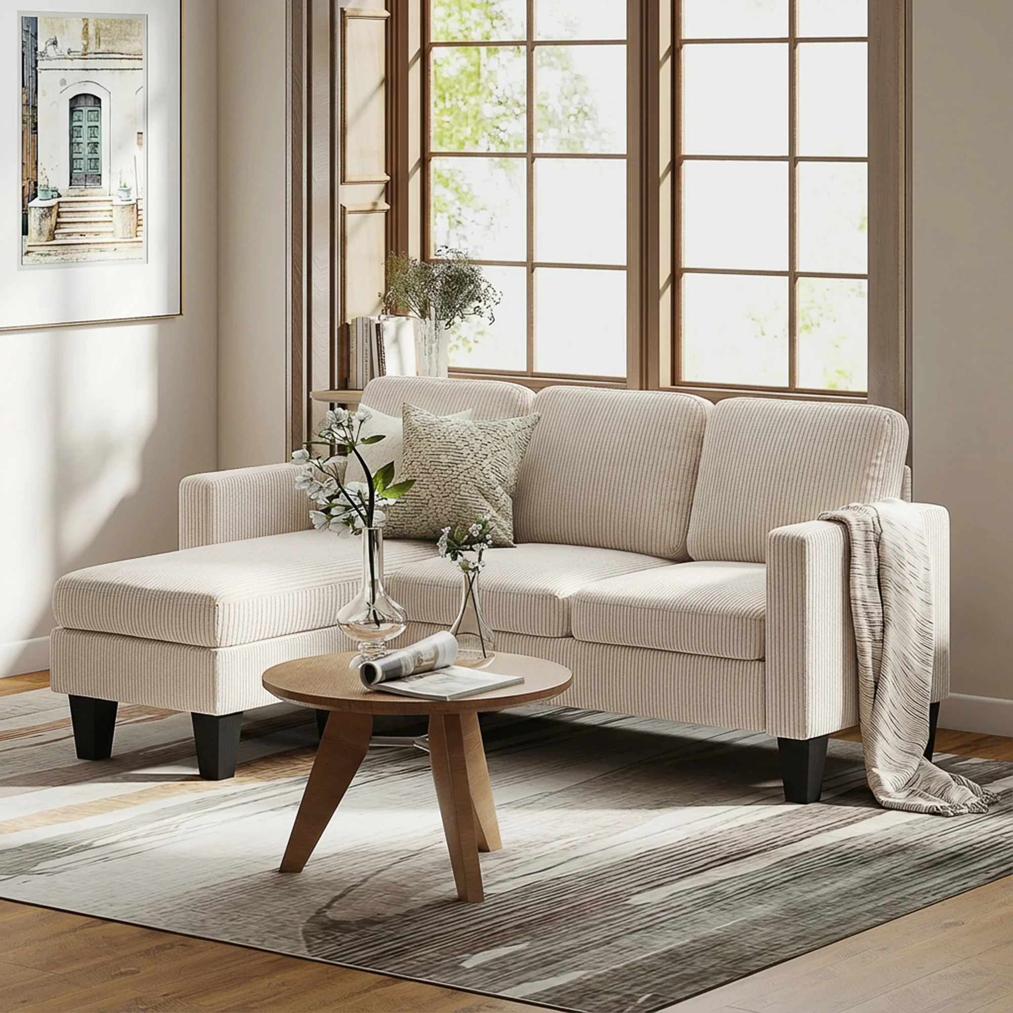 73" L-Shaped Sectional Sofa with Reversible Chaise, 3 Seat, 2200lb Capacity, Cream White - Image 4